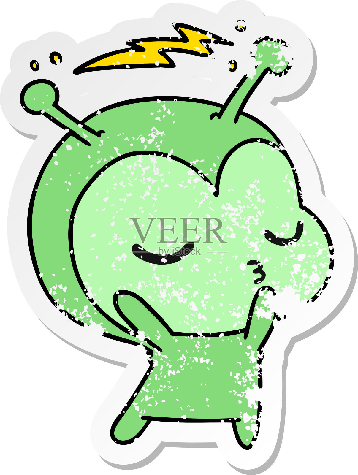 手绘的心疼贴纸卡通可爱的卡哇伊外星人设计元素图片