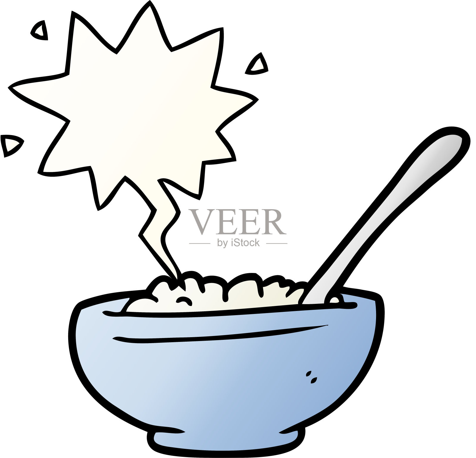 卡通碗的米饭与语音气泡平滑渐变风格设计元素图片