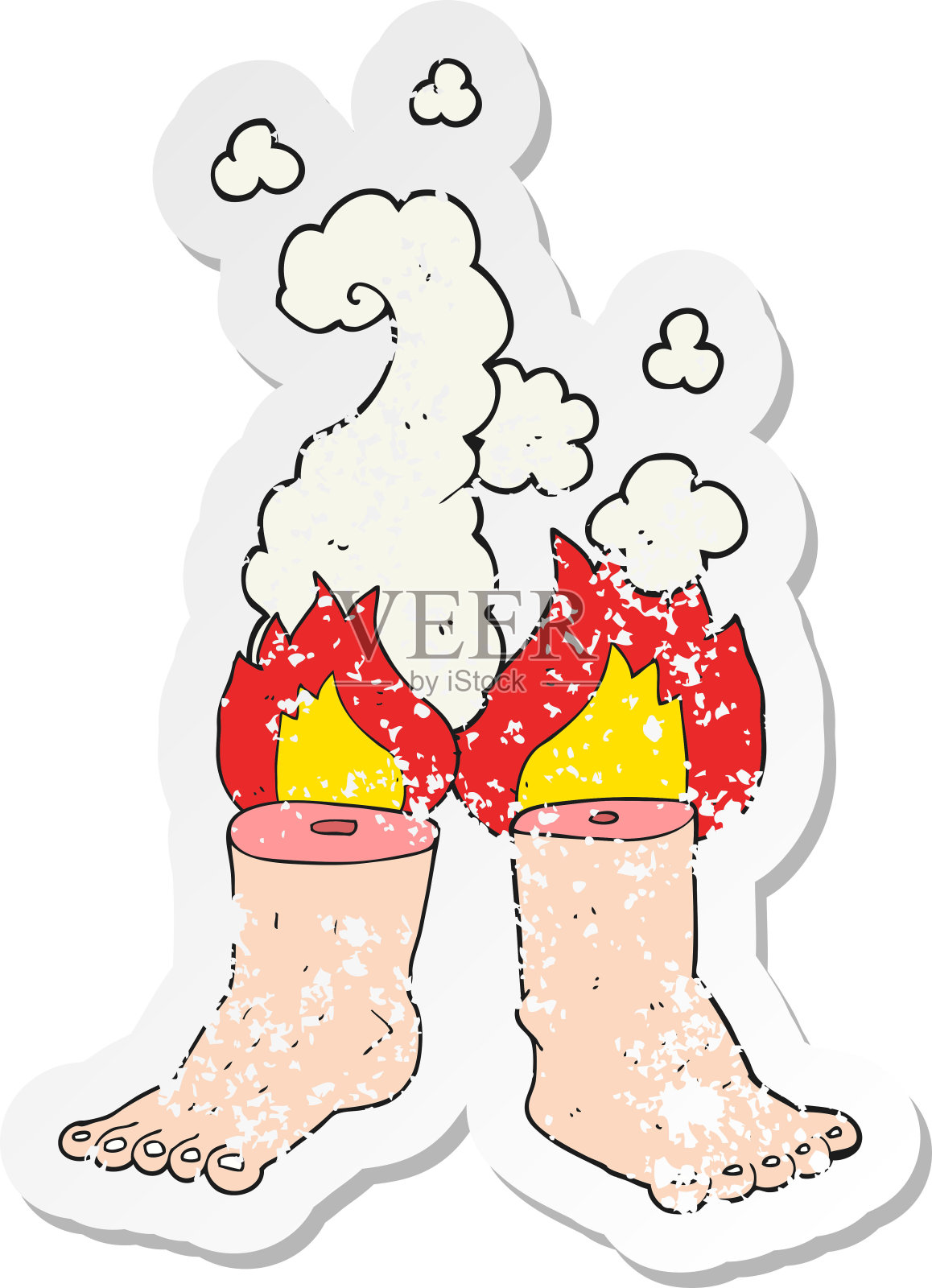 人类自燃漫画的复古心疼贴纸插画图片素材