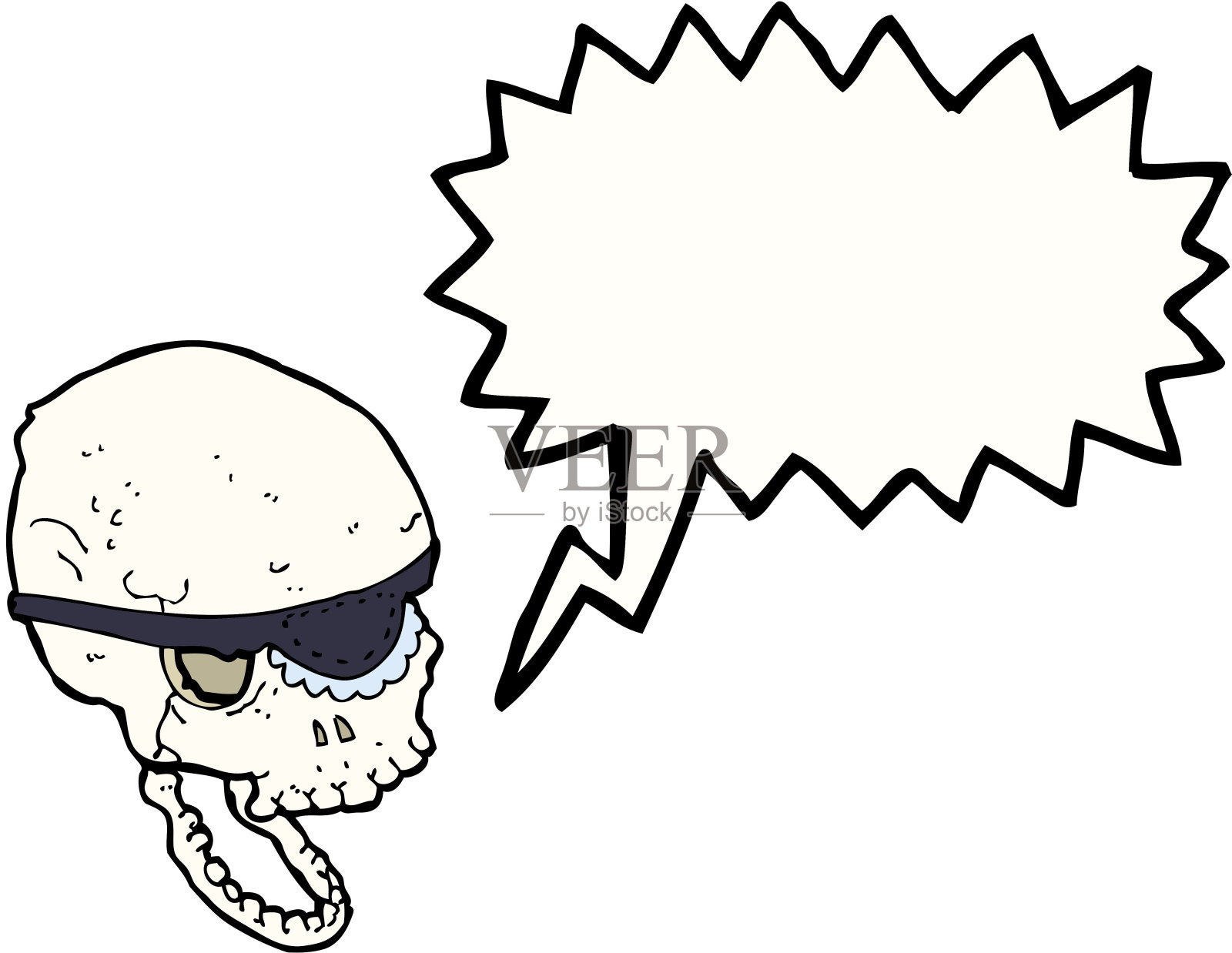 卡通幽灵头骨眼罩与语音泡泡插画图片素材