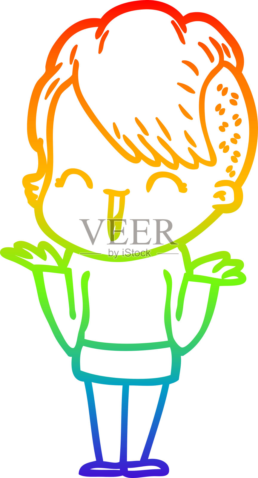 彩虹渐变线条绘制一个卡通快乐的潮女孩设计元素图片