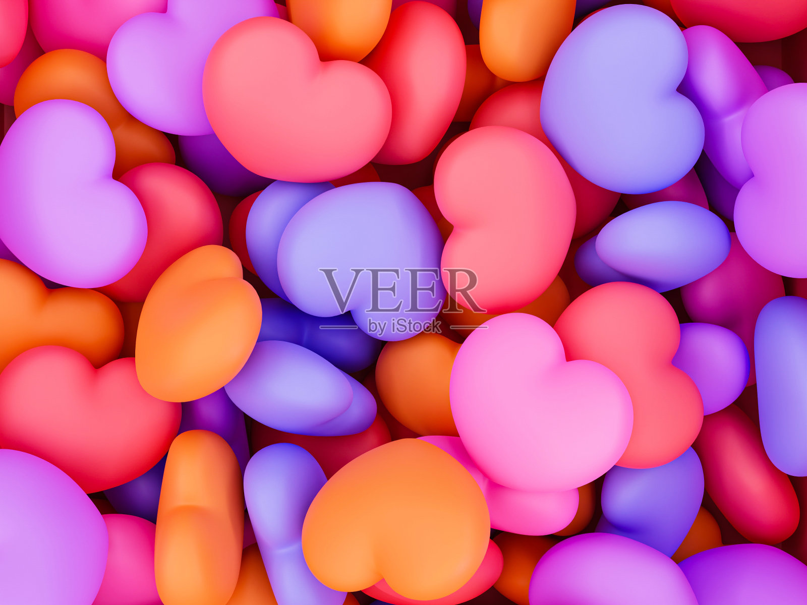 一堆红心的背景。情人节的概念。俯视图彩色心形。照片摄影图片