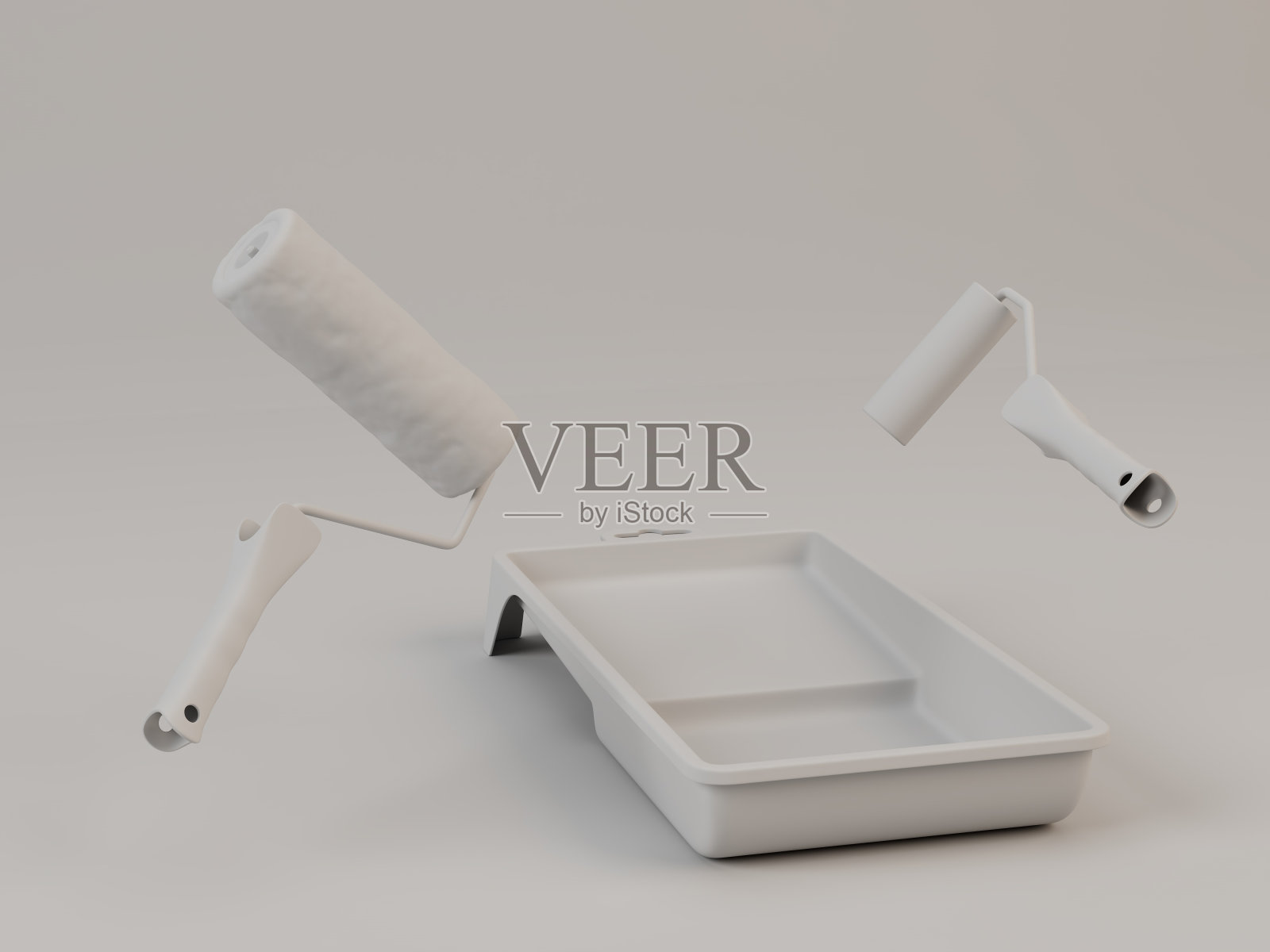 美容修复的概念。在白色背景上涂白色颜料的石蜡机和滚筒。三维渲染照片摄影图片