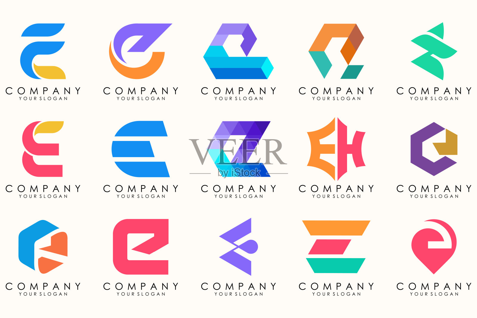 抽象标志大型收集与字母e几何抽象标志设计元素图片