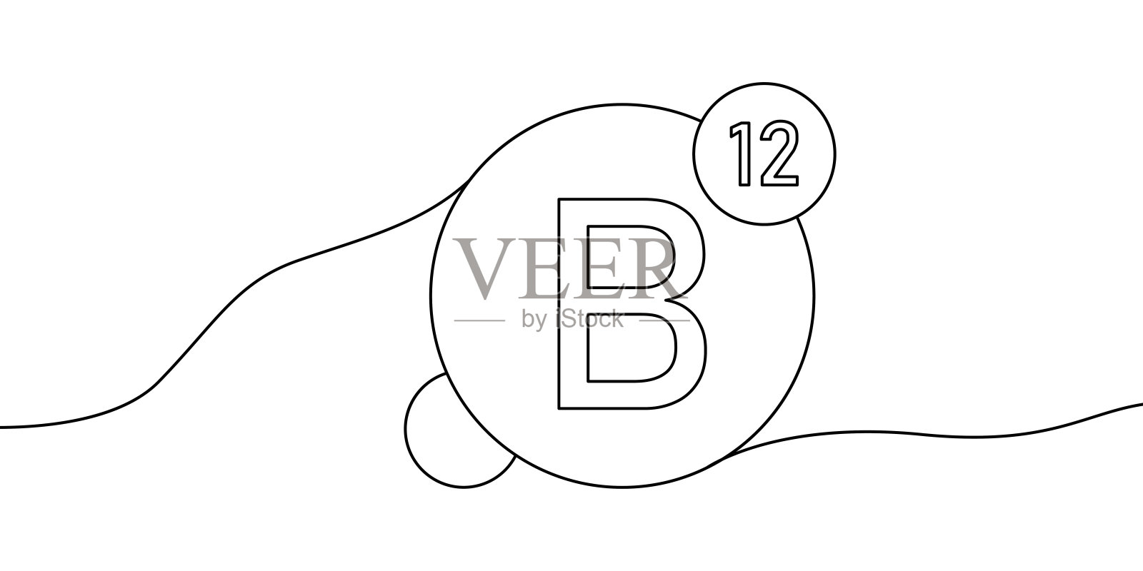 维生素B12连续线条绘图图标。插画图片素材