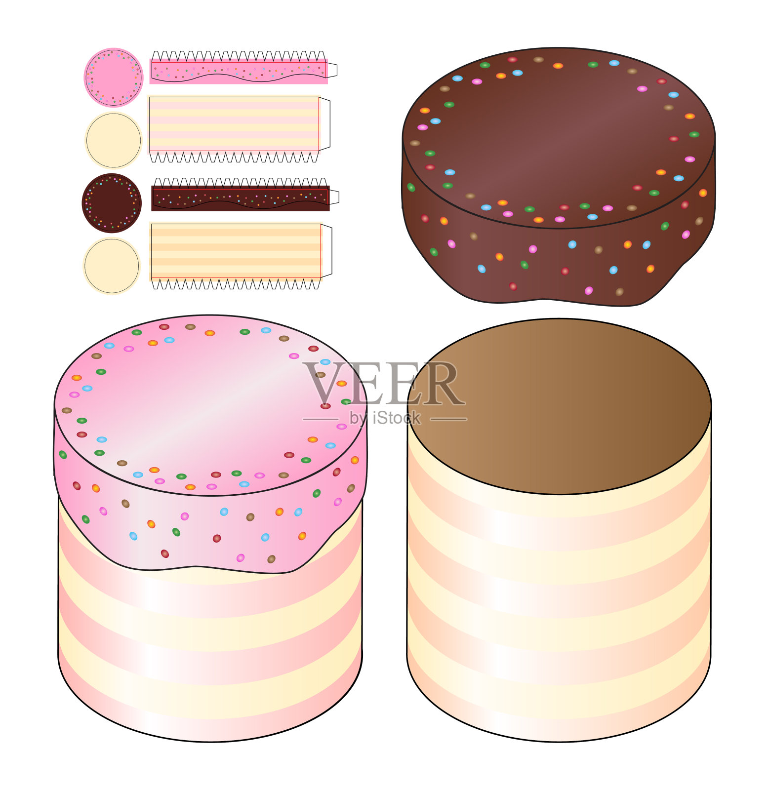 圆饼盒包装模切模板设计插画图片素材