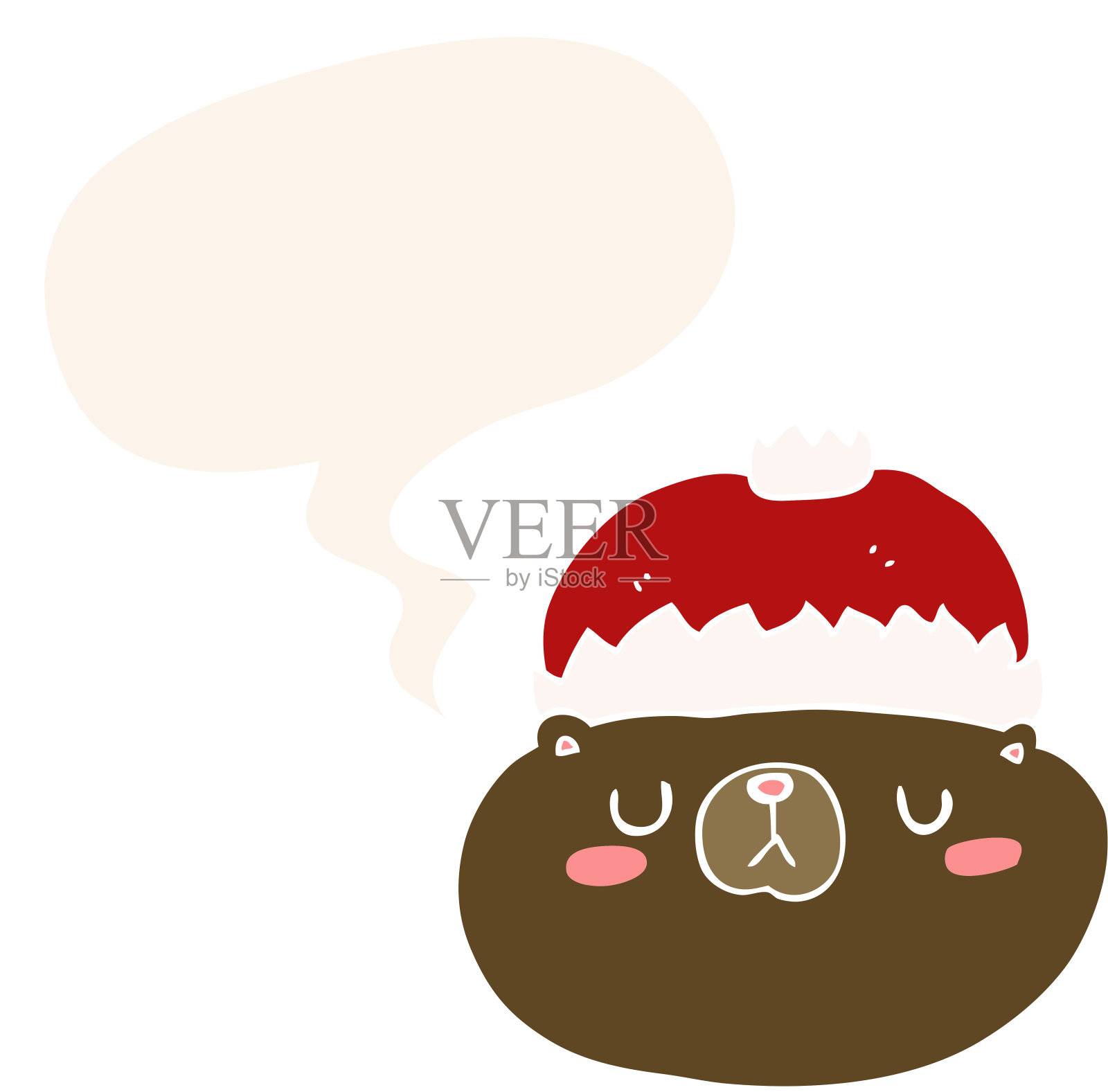 卡通圣诞熊与语音泡泡在复古风格插画图片素材