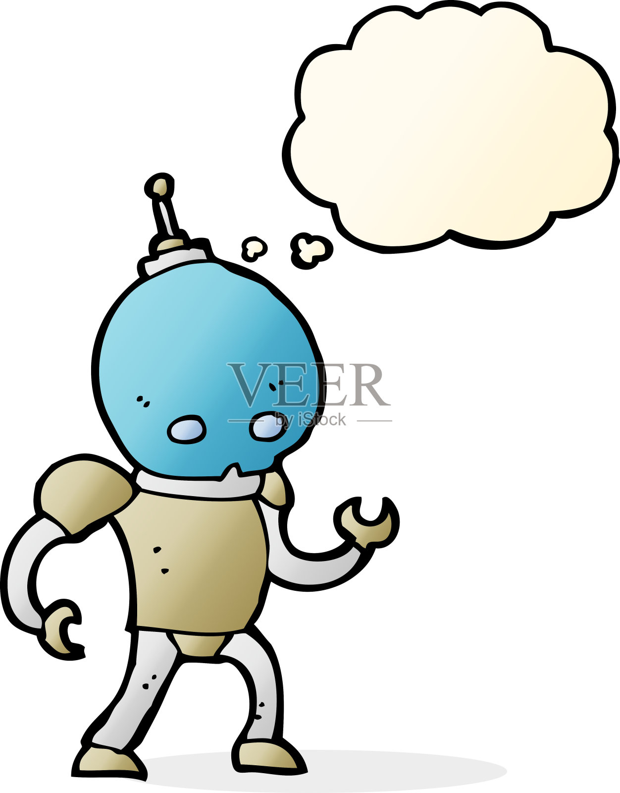 带有思想泡泡的卡通外星人机器人设计元素图片