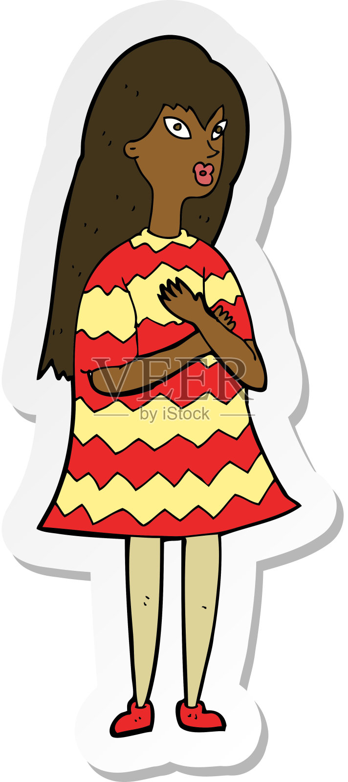 一个卡通贴纸惊讶的女孩设计元素图片