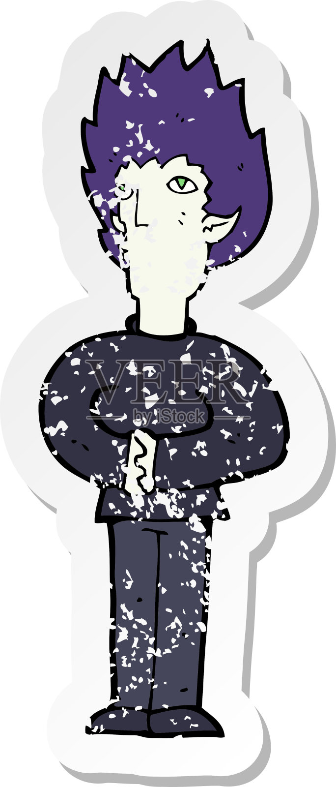卡通吸血鬼男人复古风贴纸插画图片素材