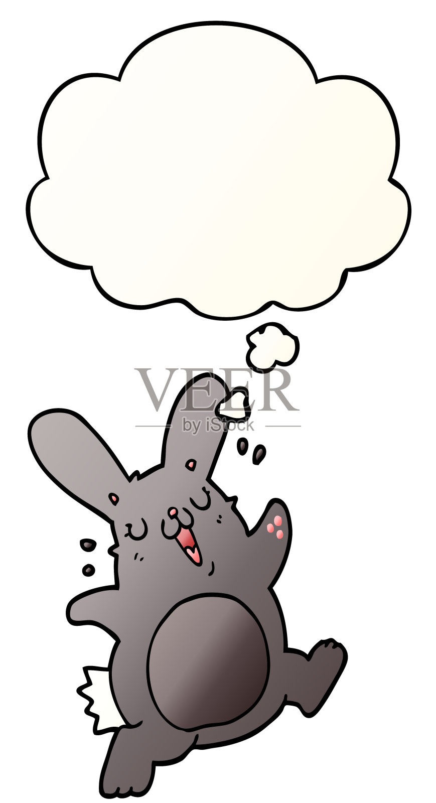 卡通兔子与思想泡沫在平滑渐变风格插画图片素材