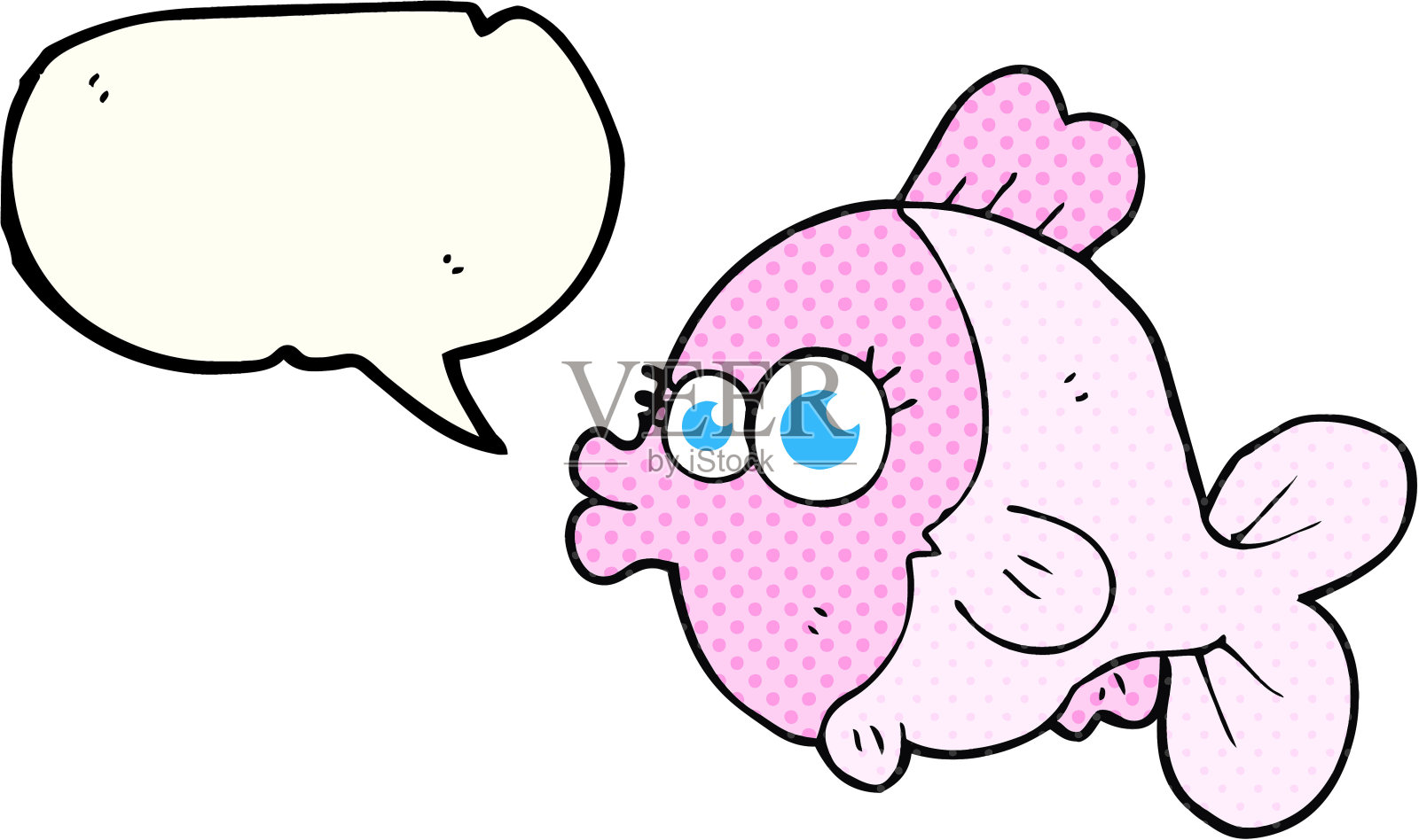 有趣的手绘漫画书演讲泡泡卡通鱼大漂亮的眼睛插画图片素材