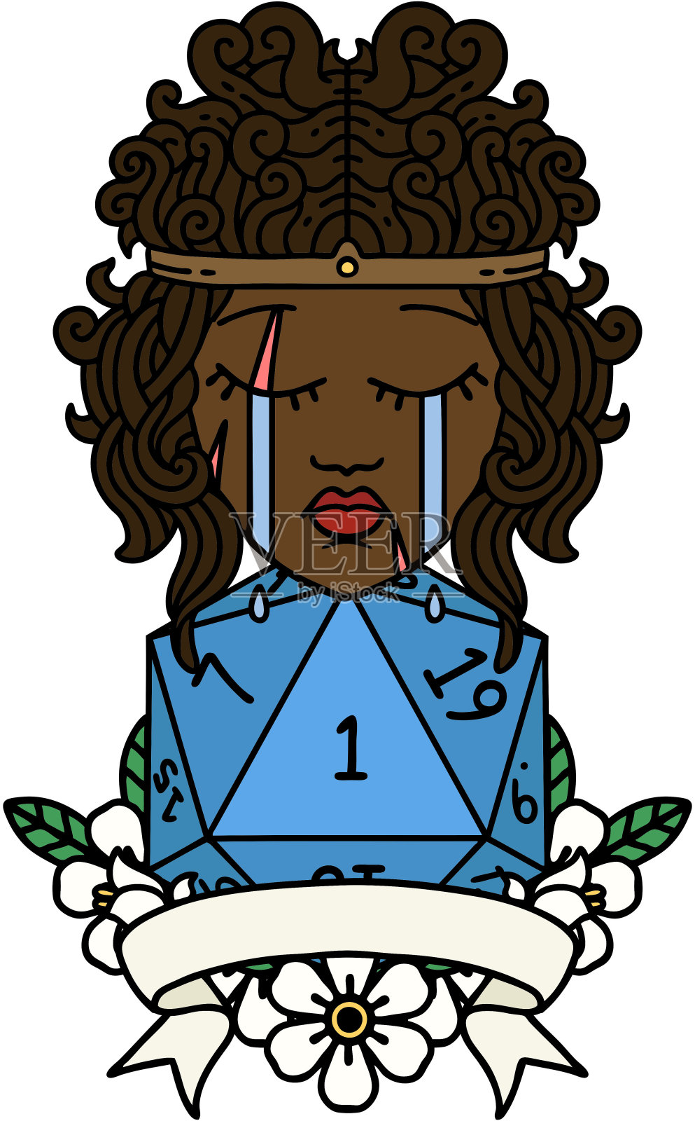 复古纹身风格哭泣的人类野蛮人与自然一卷插画图片素材