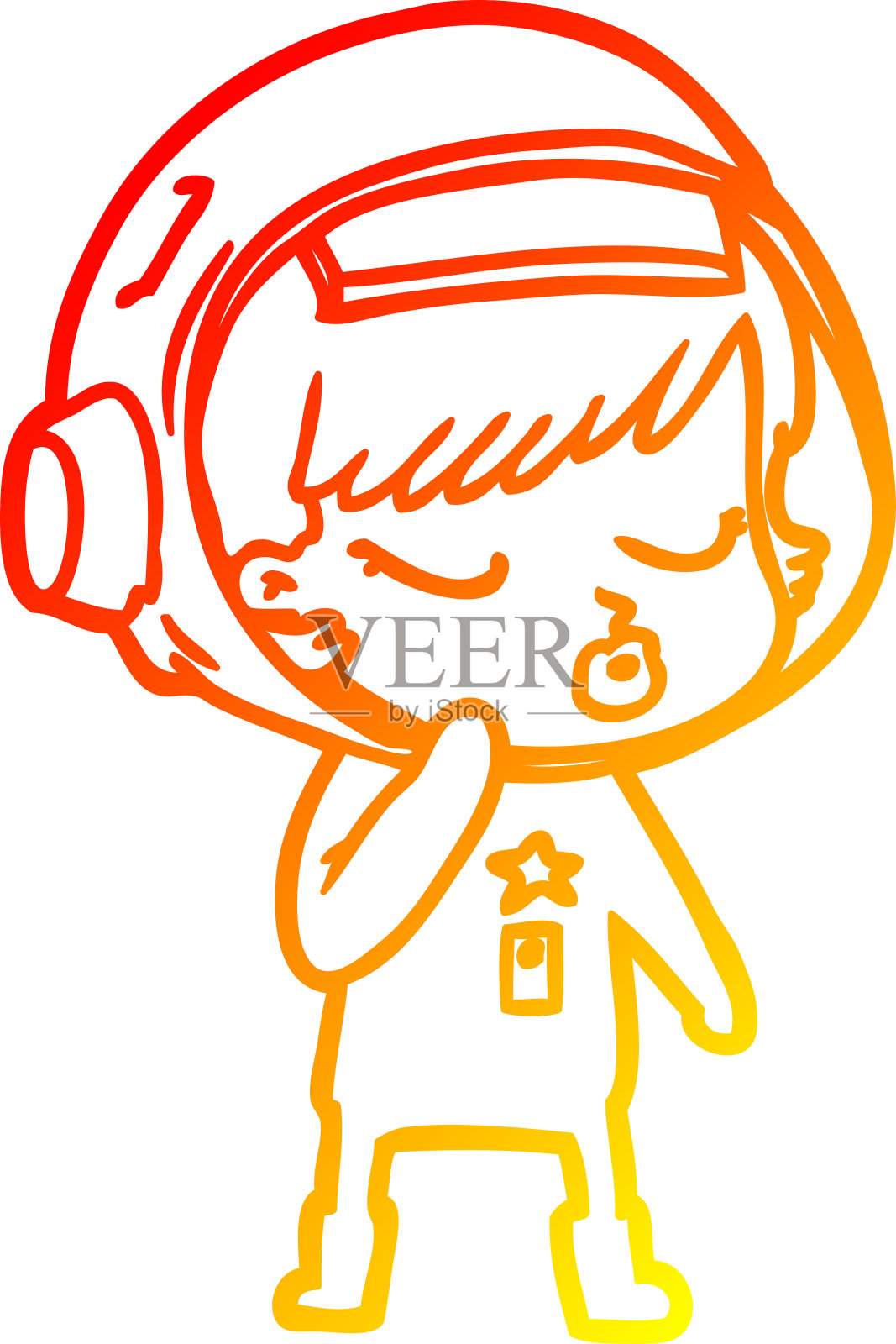 温暖的梯度线绘制一个卡通漂亮的宇航员女孩设计元素图片