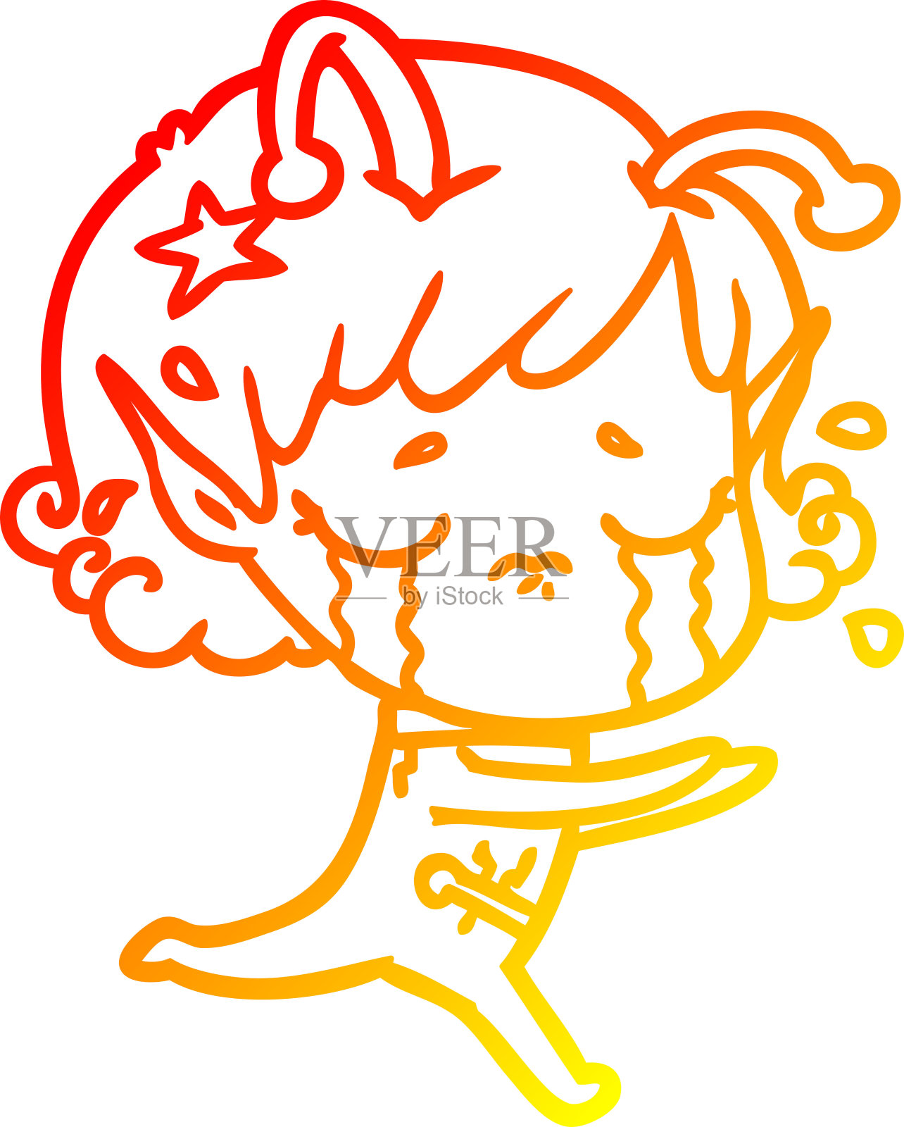 温暖的梯度线绘制卡通哭泣的外星女孩设计元素图片