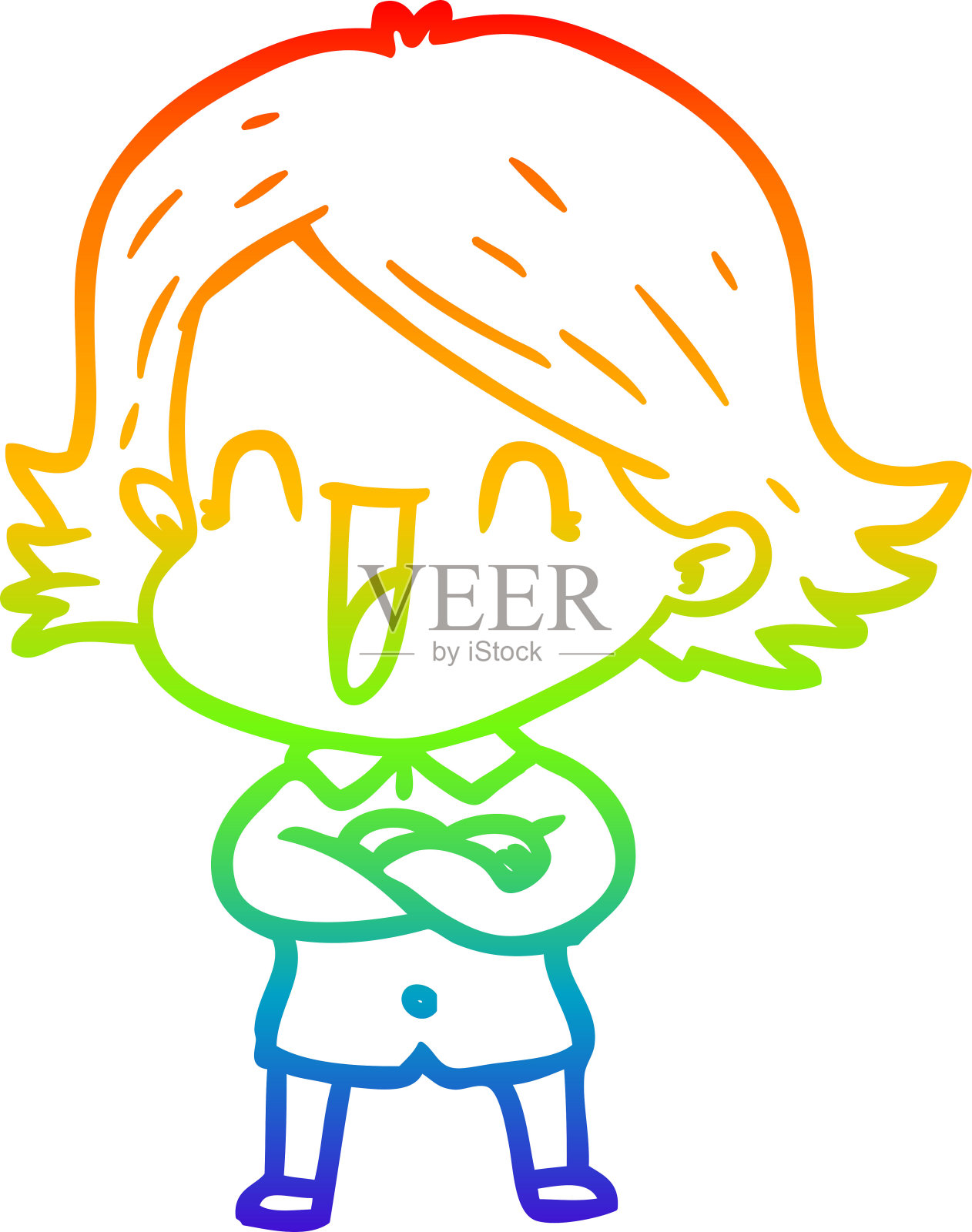 彩虹渐变线画一个卡通笑女人设计元素图片