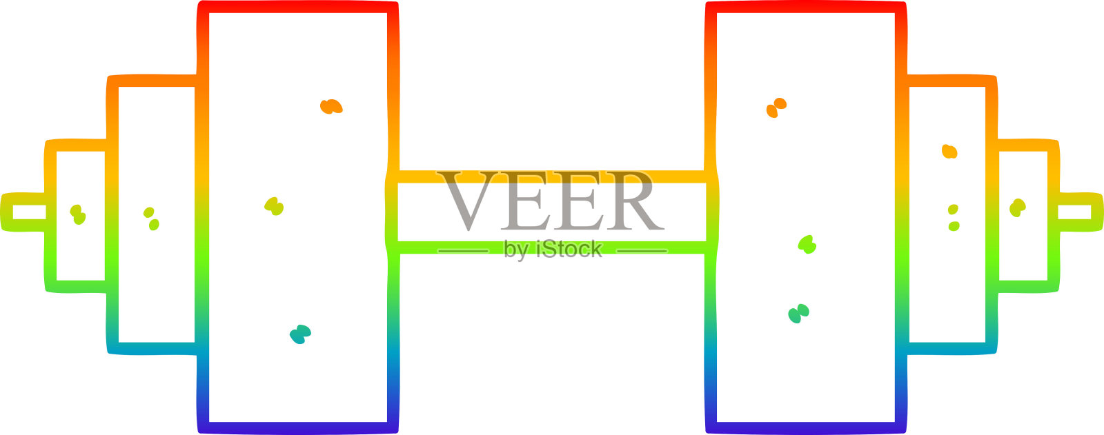 彩虹梯度线绘制的卡通哑铃插画图片素材