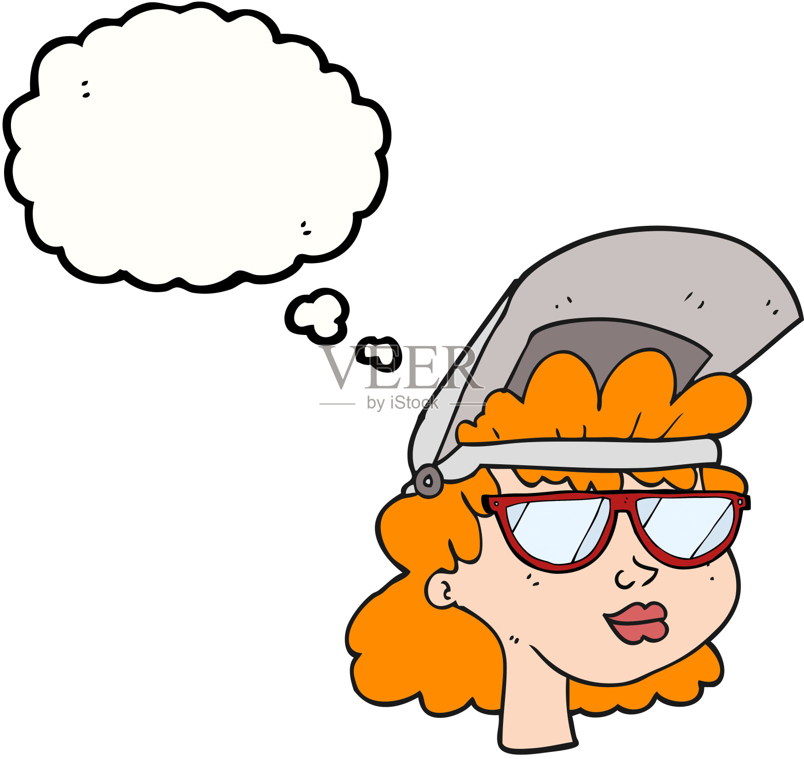 徒手画的思想泡泡卡通女人焊接面具和眼镜设计元素图片