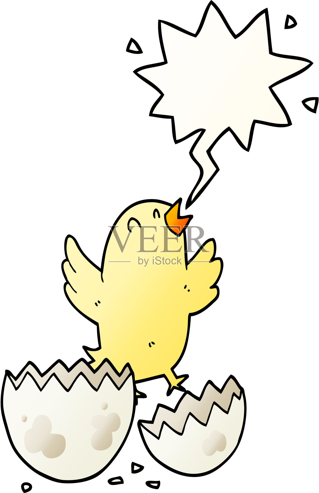 卡通鸟孵蛋与语音气泡在平滑渐变风格插画图片素材