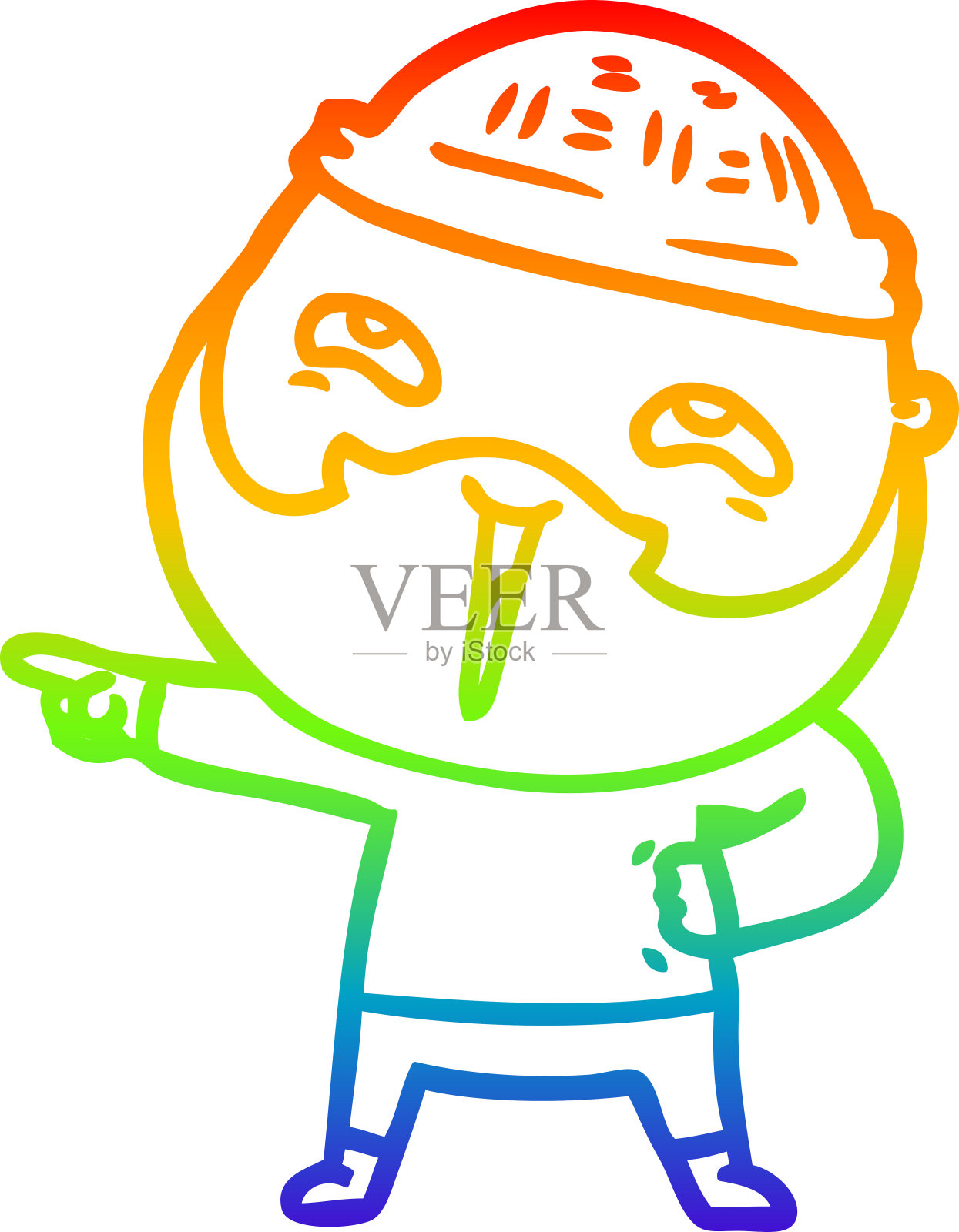 彩虹渐变线条画一个卡通快乐的大胡子男人设计元素图片