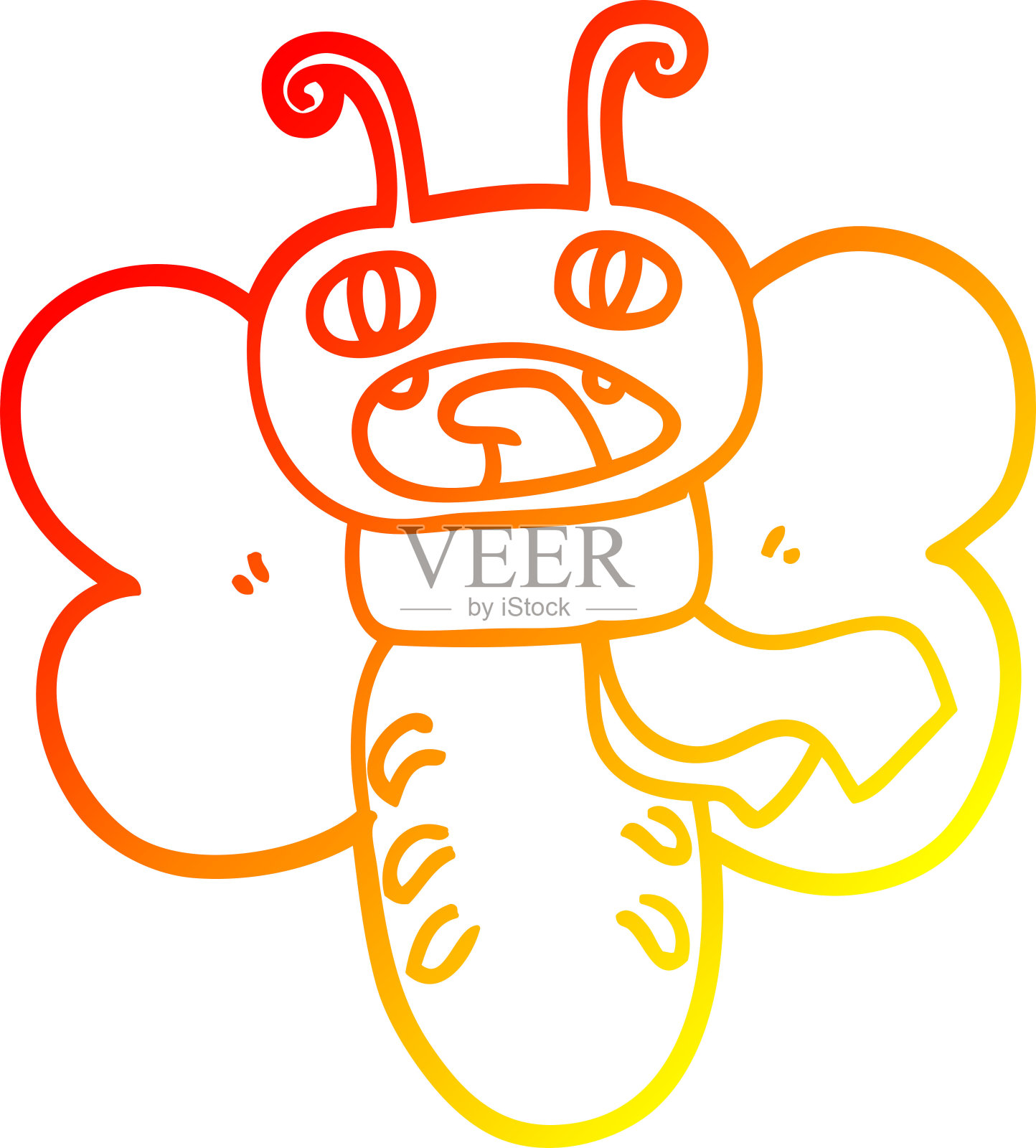 温暖的梯度线绘制一个有趣的卡通蝴蝶设计元素图片