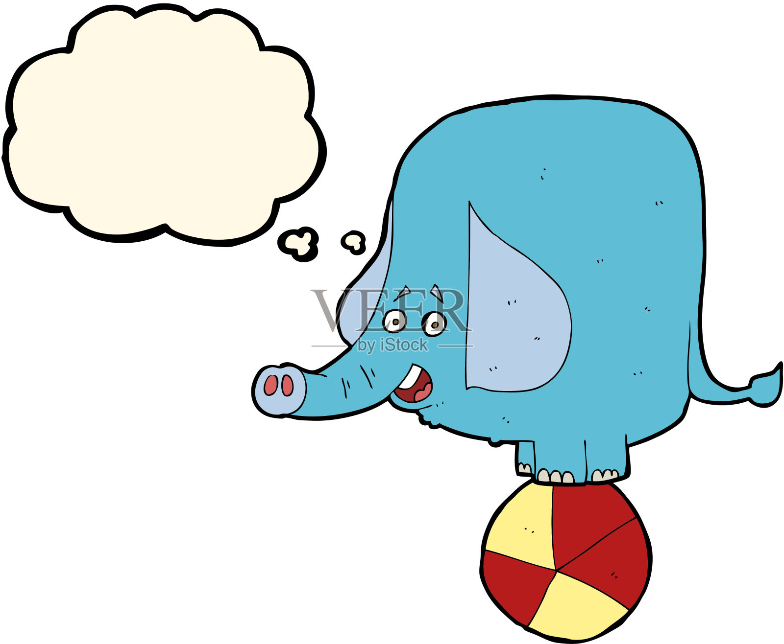 卡通马戏团大象与思想泡泡插画图片素材