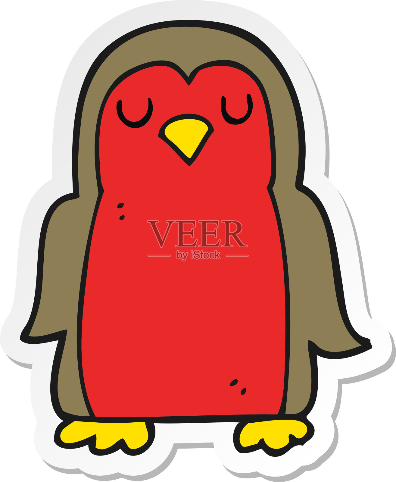 卡通圣诞知更鸟贴纸插画图片素材