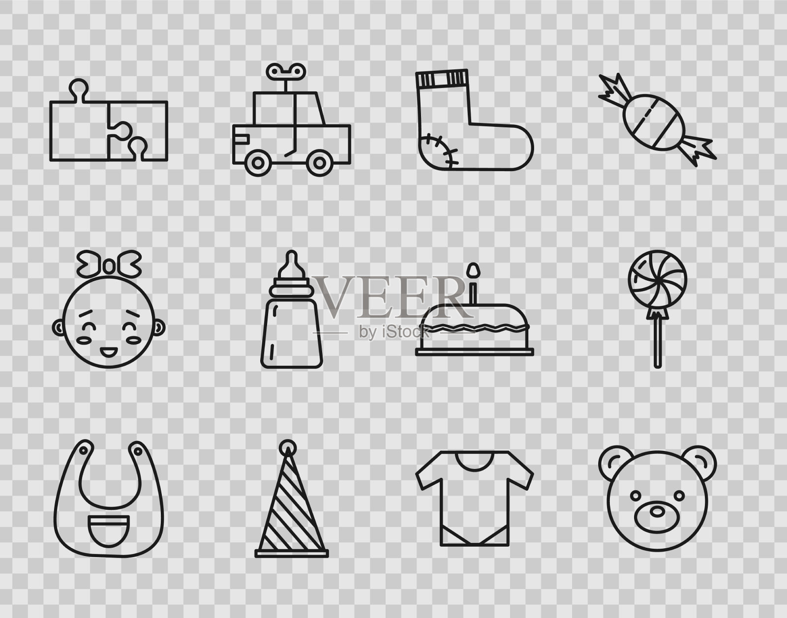 集线婴儿围嘴泰迪熊毛绒玩具袜子图标素材