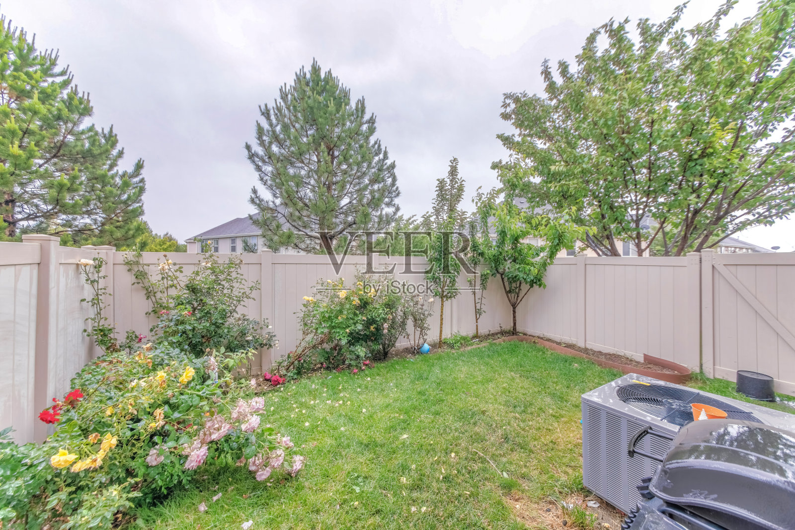 用美丽的小花围起来的院子照片摄影图片