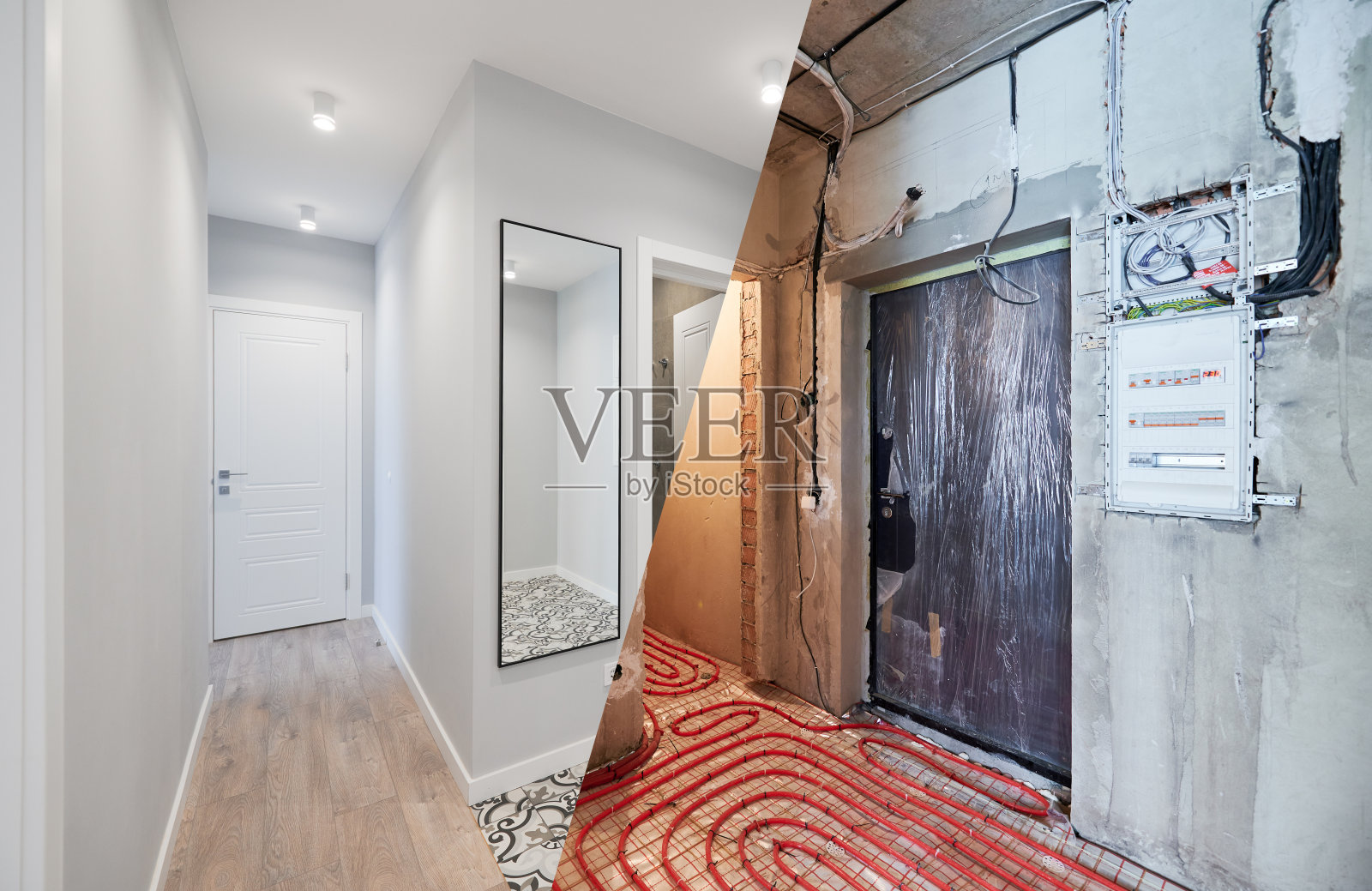 公寓改造前后的照片拼贴。照片摄影图片