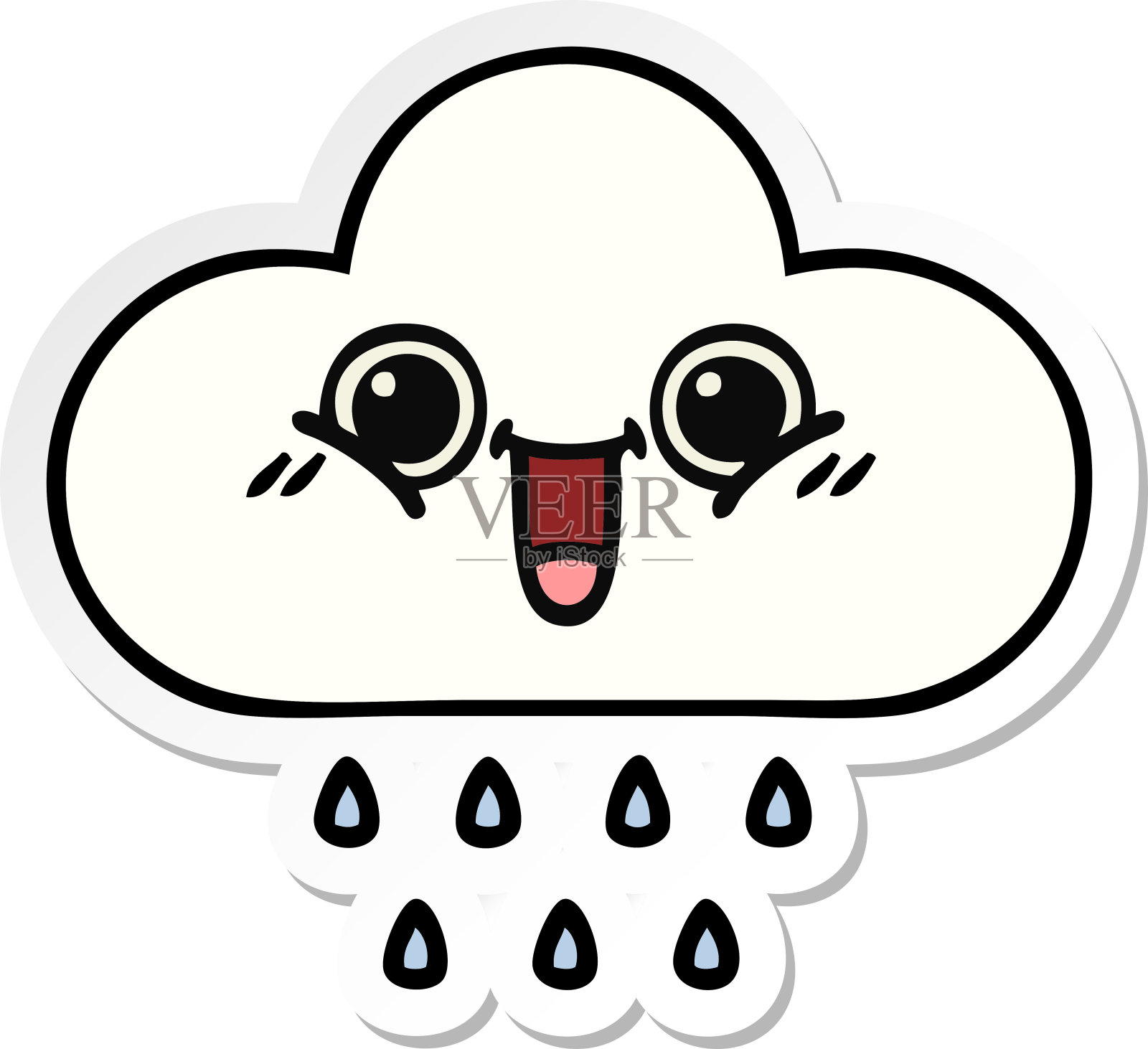 可爱的卡通雨云贴纸插画图片素材