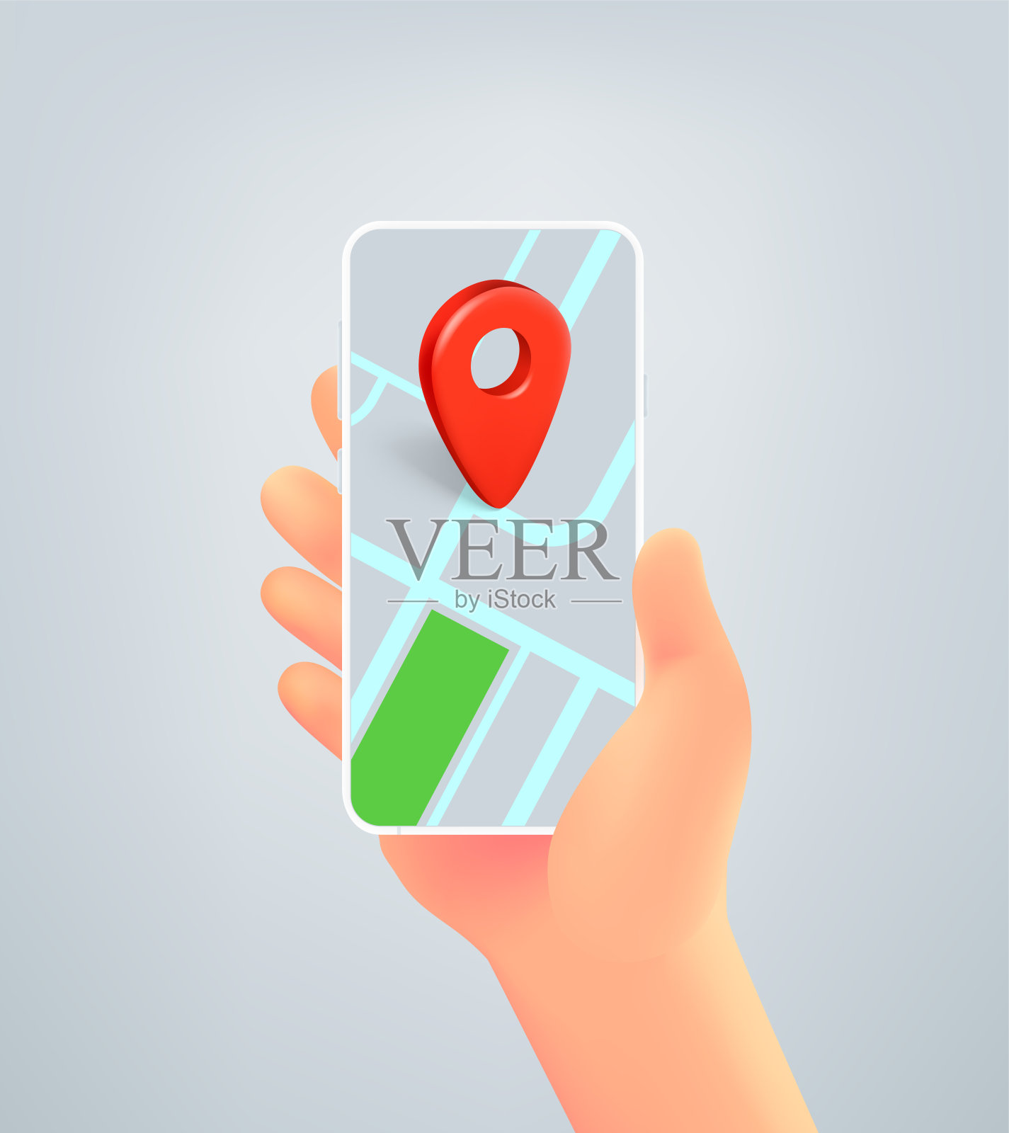 手与智能手机和导航应用程序。3d矢量插图插画图片素材