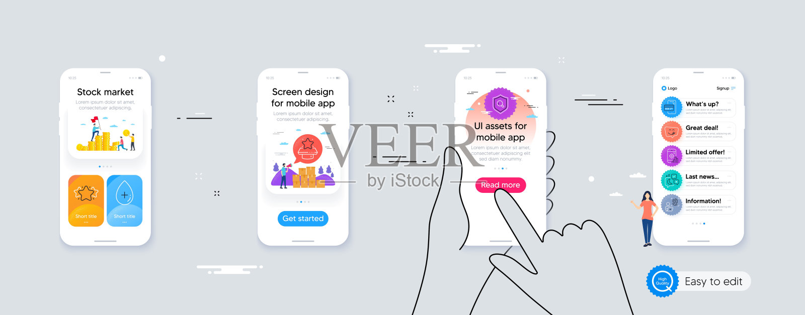 美味的微笑，电脑指纹和赢家讲台最小线图标。对于web应用，打印。向量设计模板素材