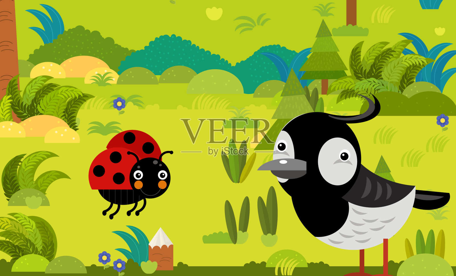 卡通场景与不同的欧洲动物在森林插图插画图片素材