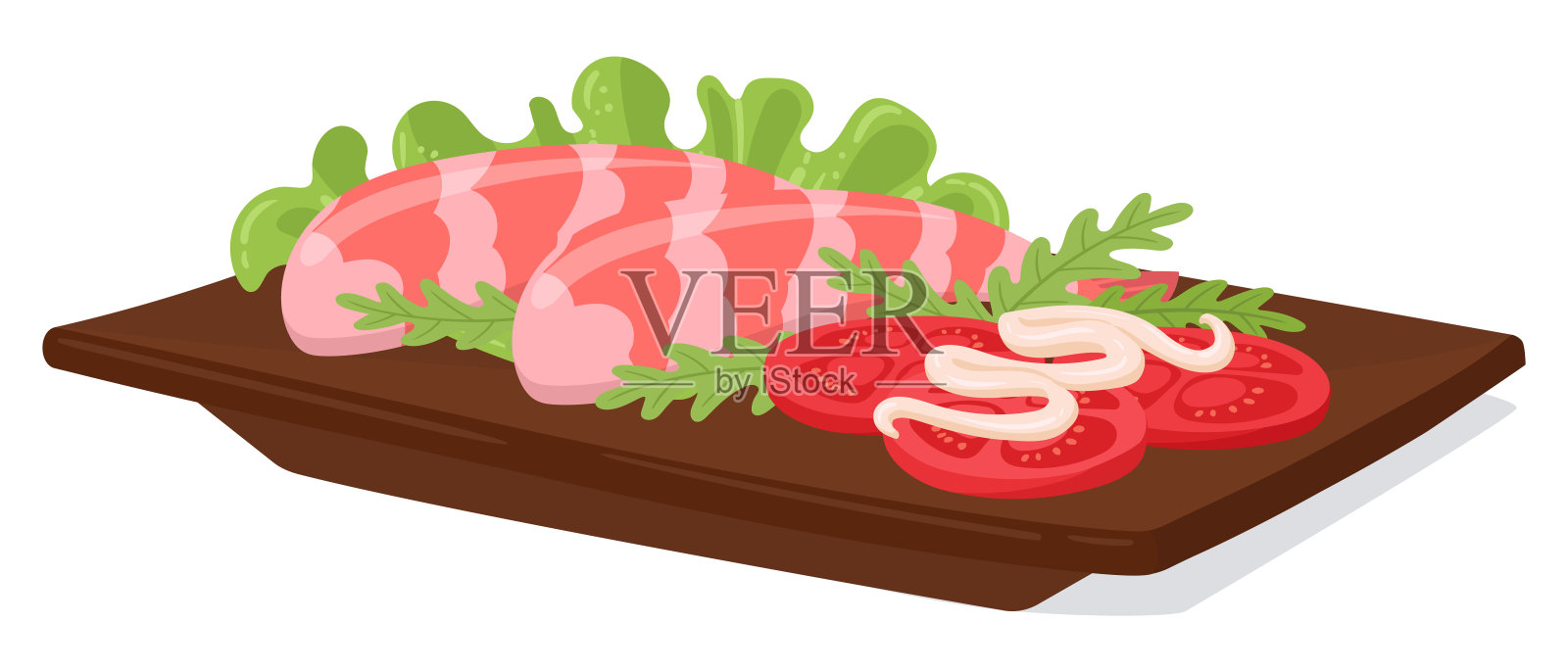 卡通虾菜。日本海鲜，传统亚洲美食平面矢量插图在白色背景插画图片素材