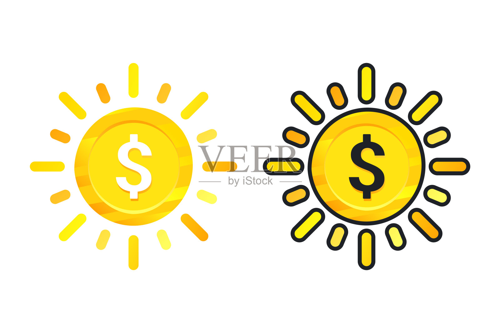 日出美元钱。说明向量插画图片素材