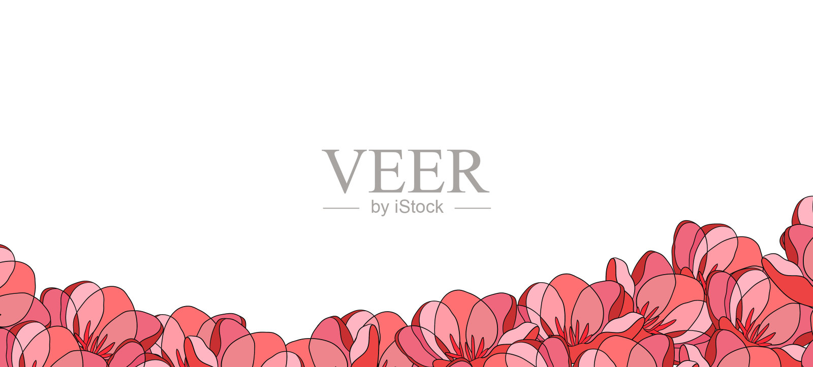 春季插图与紫罗兰郁金香。生日快乐，节日快乐，庆祝祝福和邀请卡。彩色花卉横幅与鲜花的白色背景。现代花卉作品。本空间插画图片素材