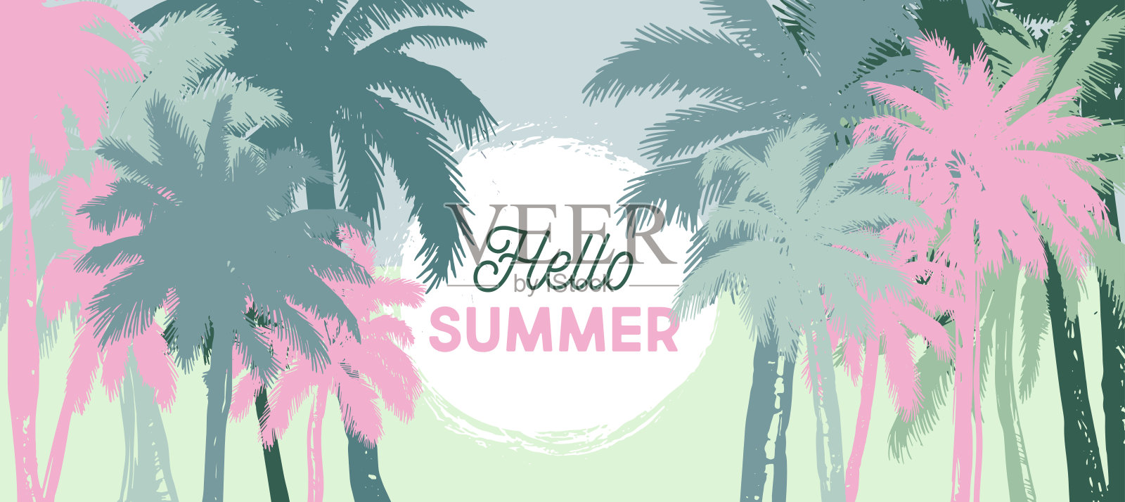 你好夏天，手掌手绘插图，矢量。插画图片素材