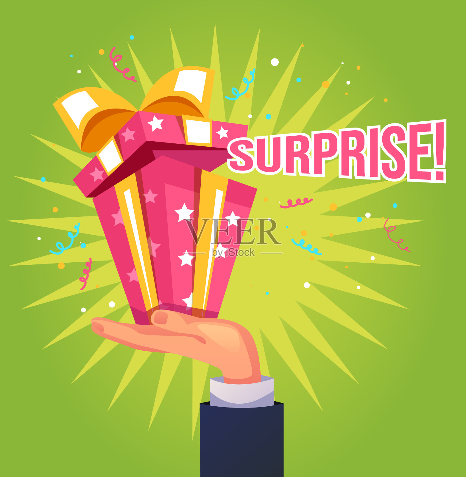 礼盒在手送礼活动开放折扣特别提供惊喜概念。矢量图形设计说明插画图片素材