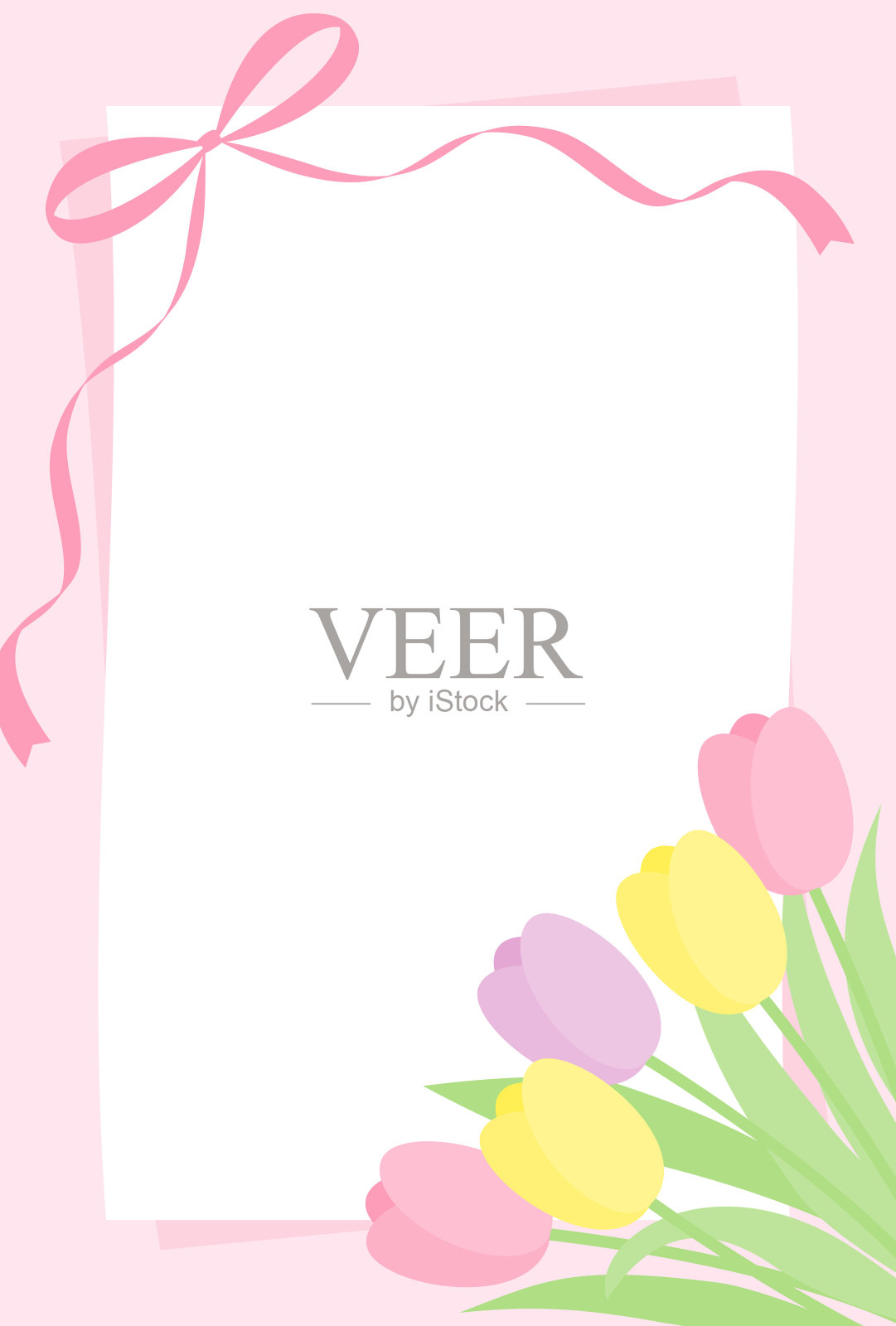 矢量背景与一束郁金香和白色卡片的横幅，卡片，传单，社交媒体壁纸等。插画图片素材