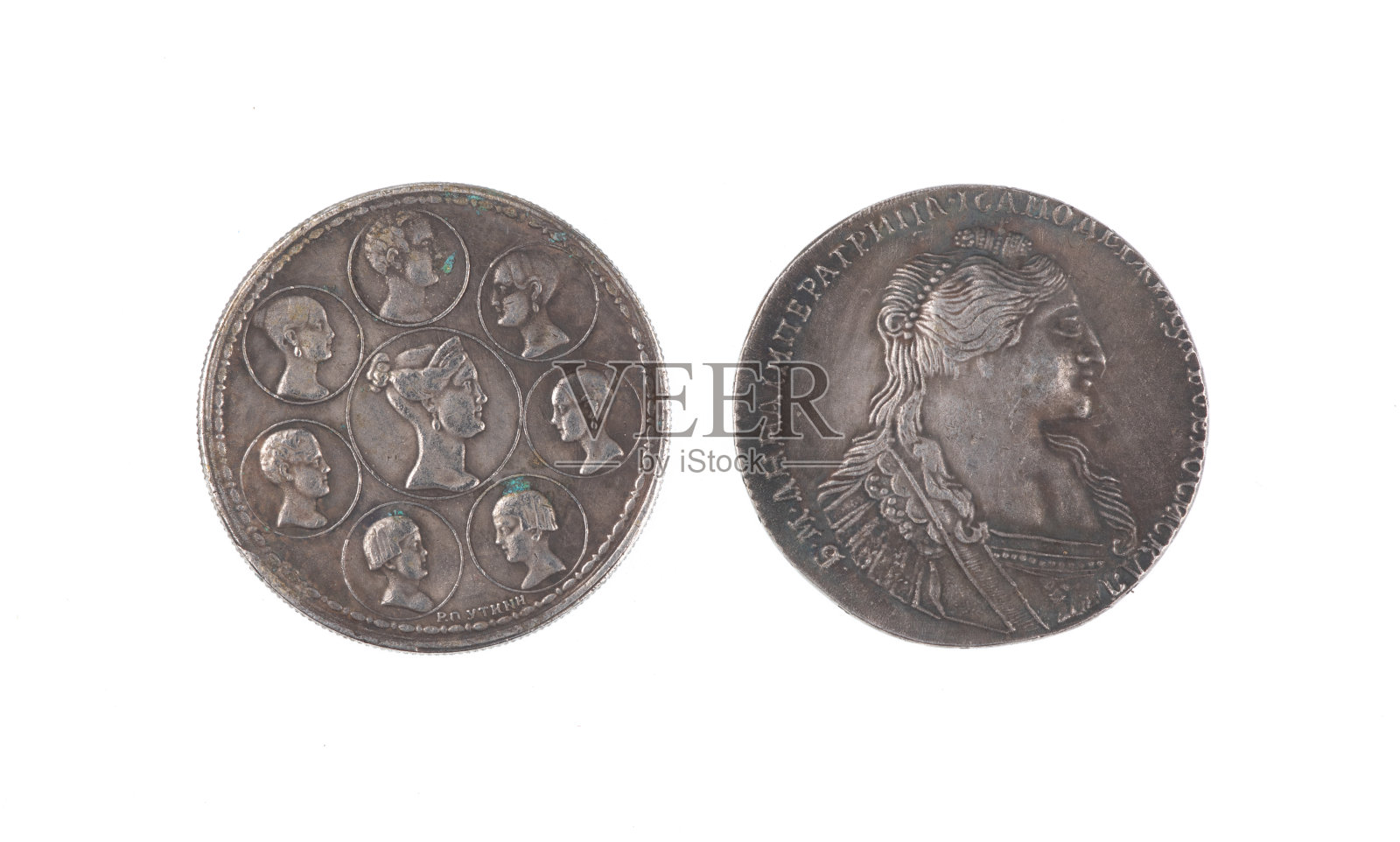 孤立在白色背景上的沙俄硬币照片摄影图片