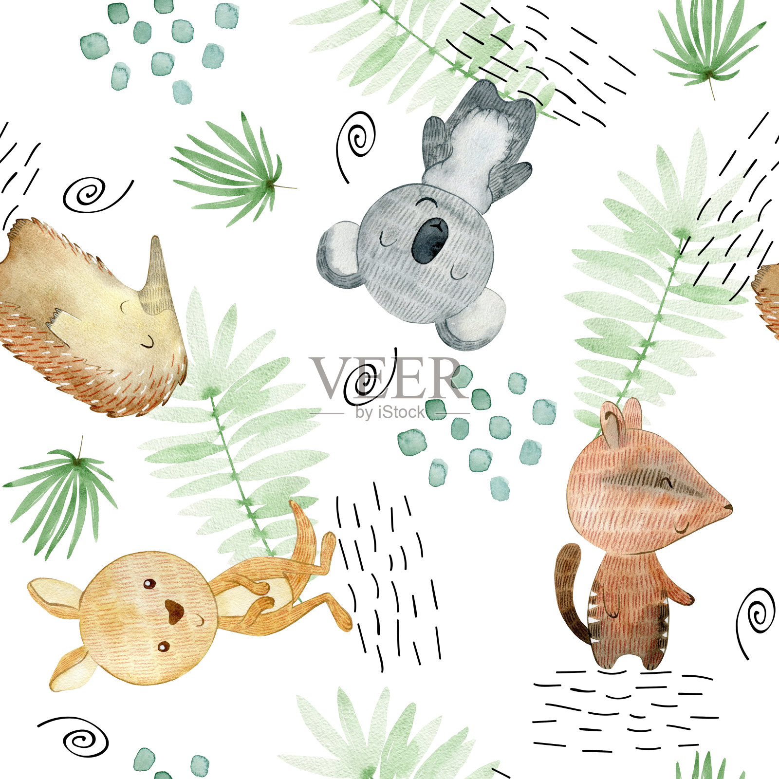 水彩画澳大利亚动物。插画图片素材