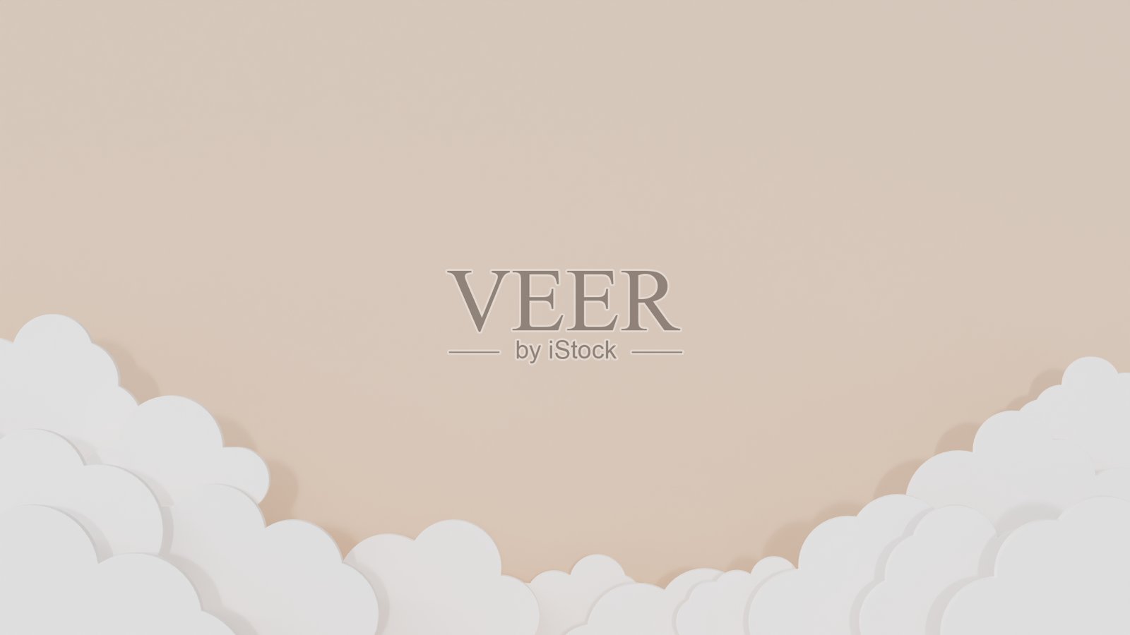 厚纸张形状像云的框架底部在淡奶油背景- 3d渲染。照片摄影图片