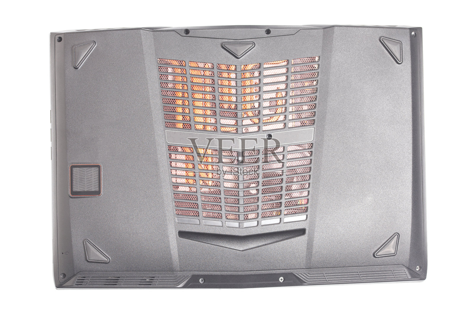 笔记本电脑背面。白色背景隔离照片摄影图片