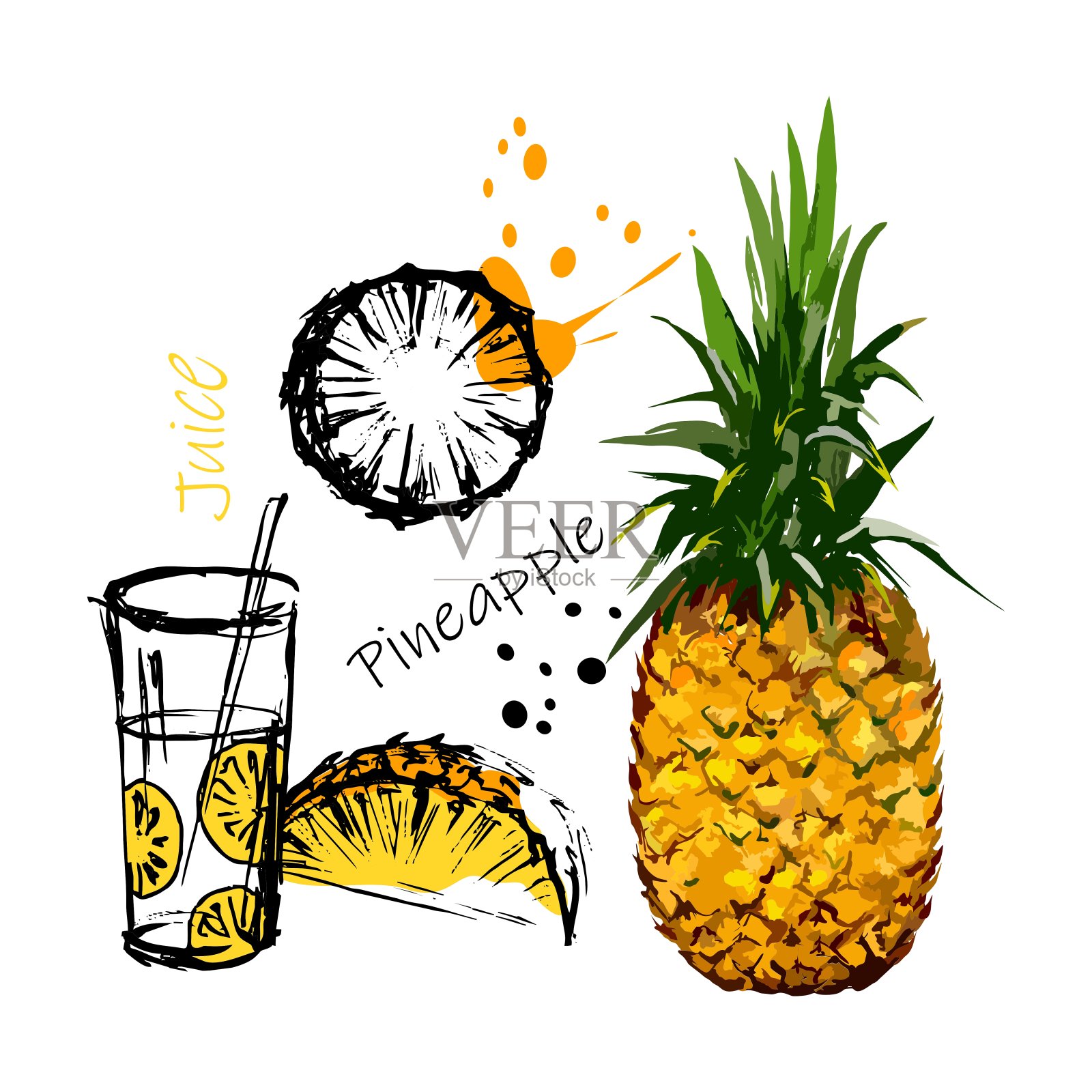 菠萝小品套装插画图片素材