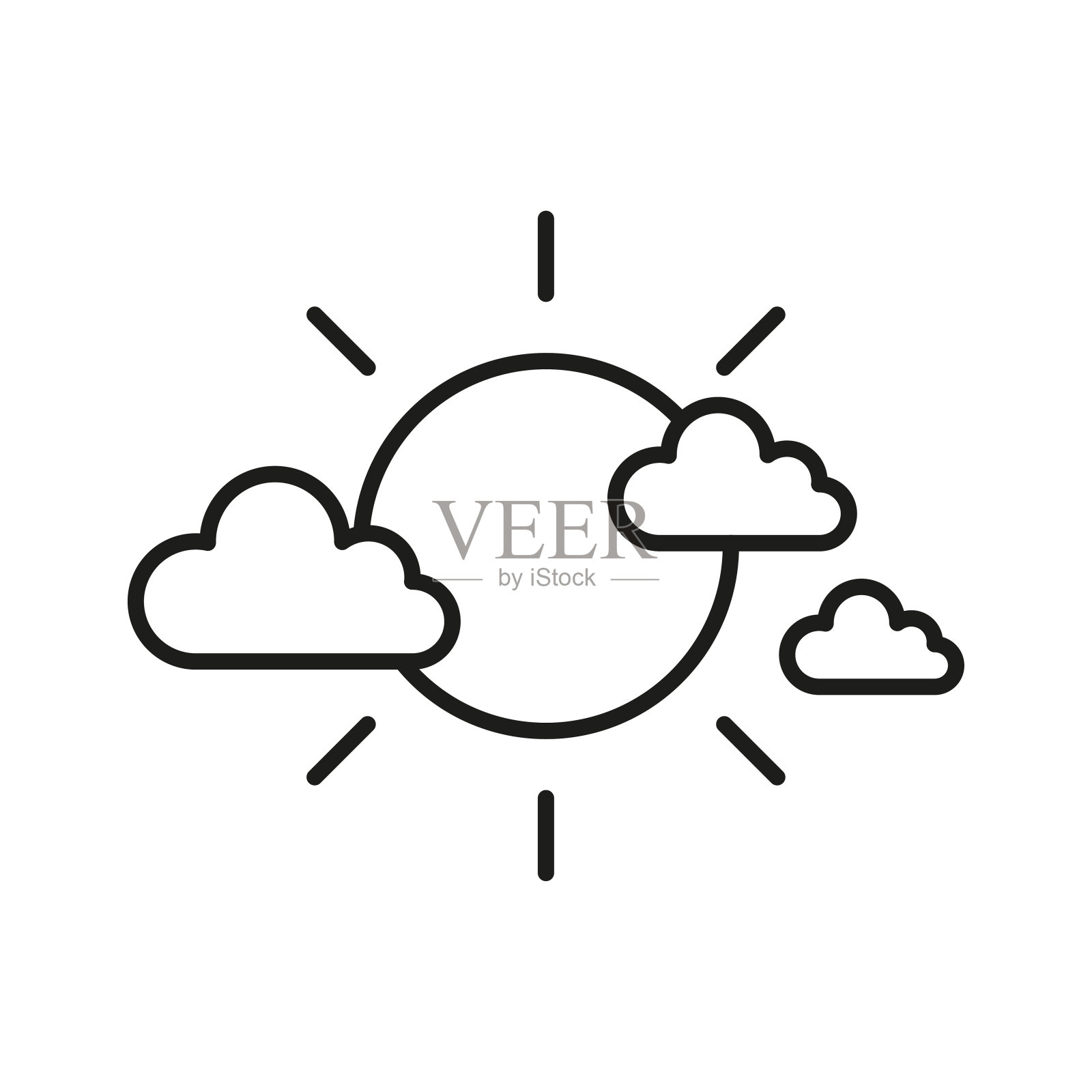 太阳在云图标。线性图标。插画图片素材