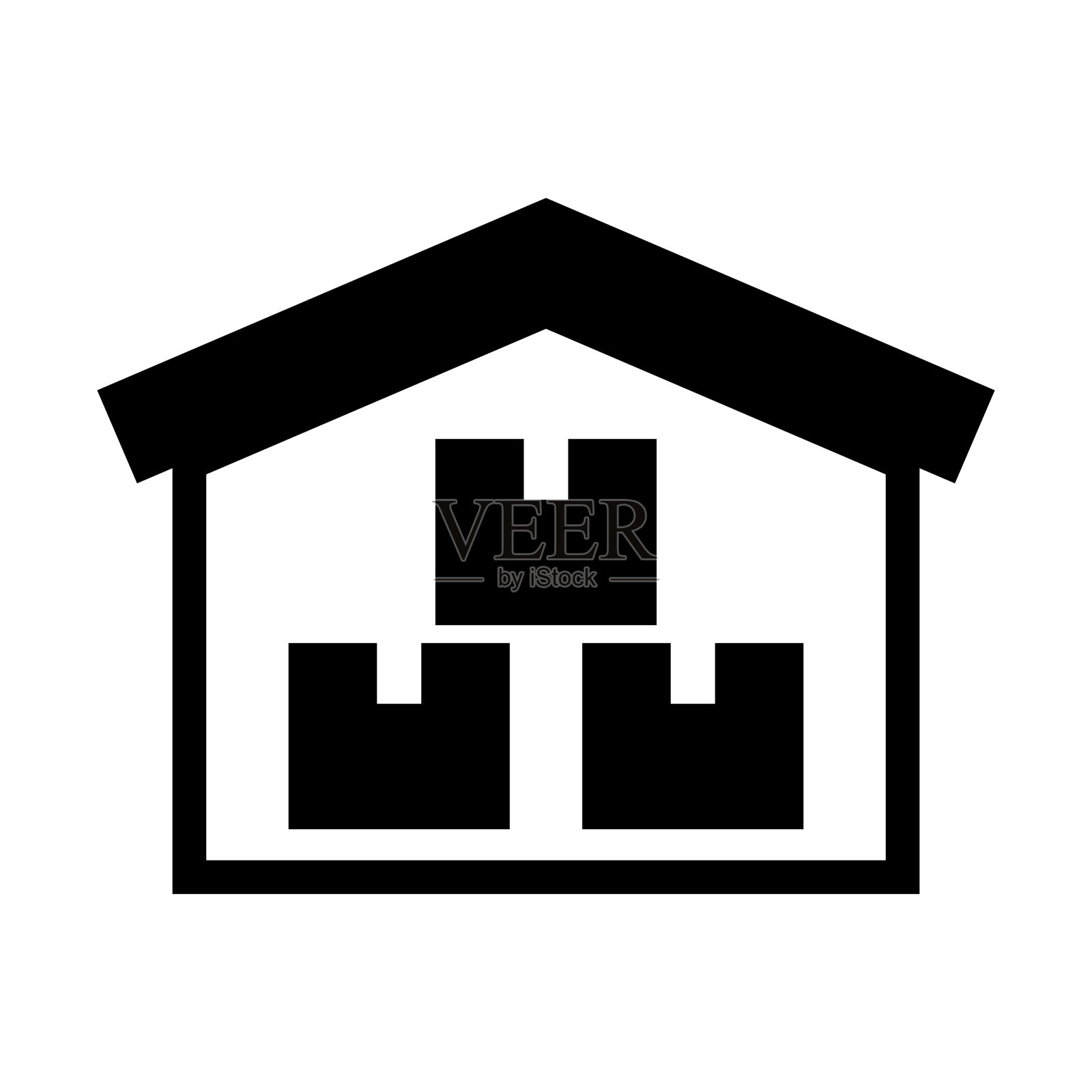 物流仓库和纸板剪影图标。向量。图标素材