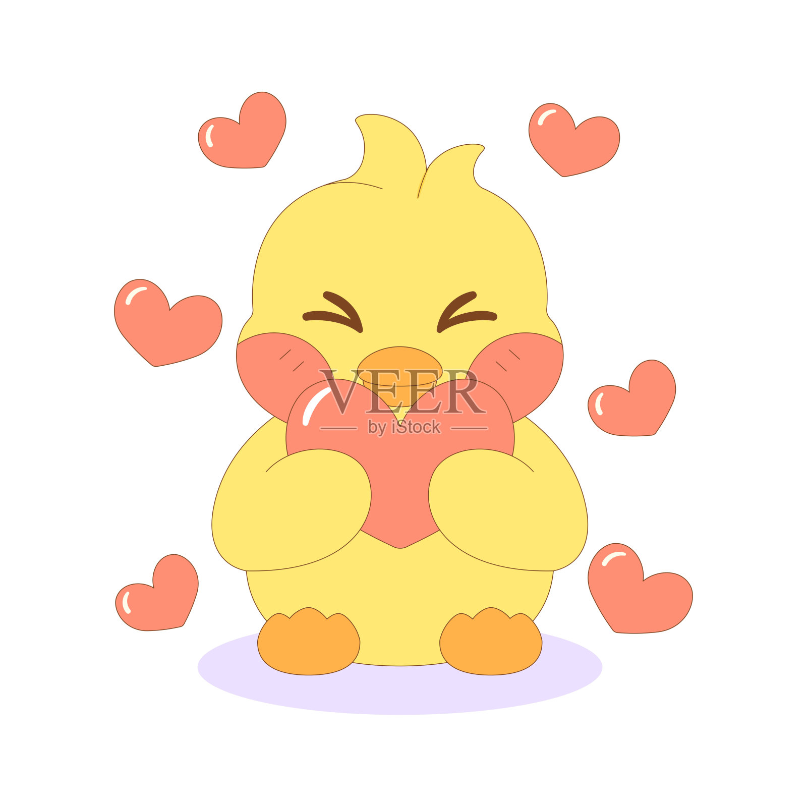 孤立可爱的快乐小鸡卡通人物矢量插画图片素材