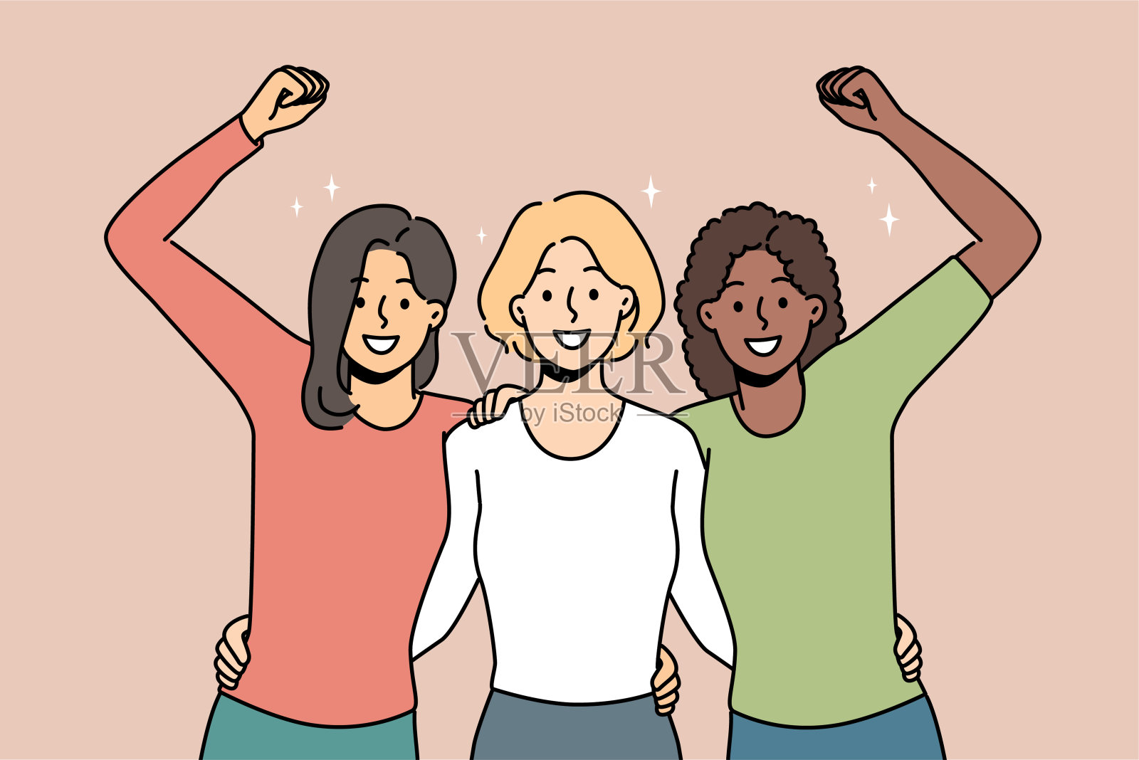 喜出望外的多种族女性拥抱显示团结插画图片素材