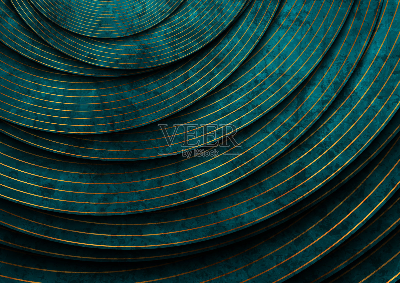 蓝色垃圾概念几何背景与闪亮的金色线条插画图片素材